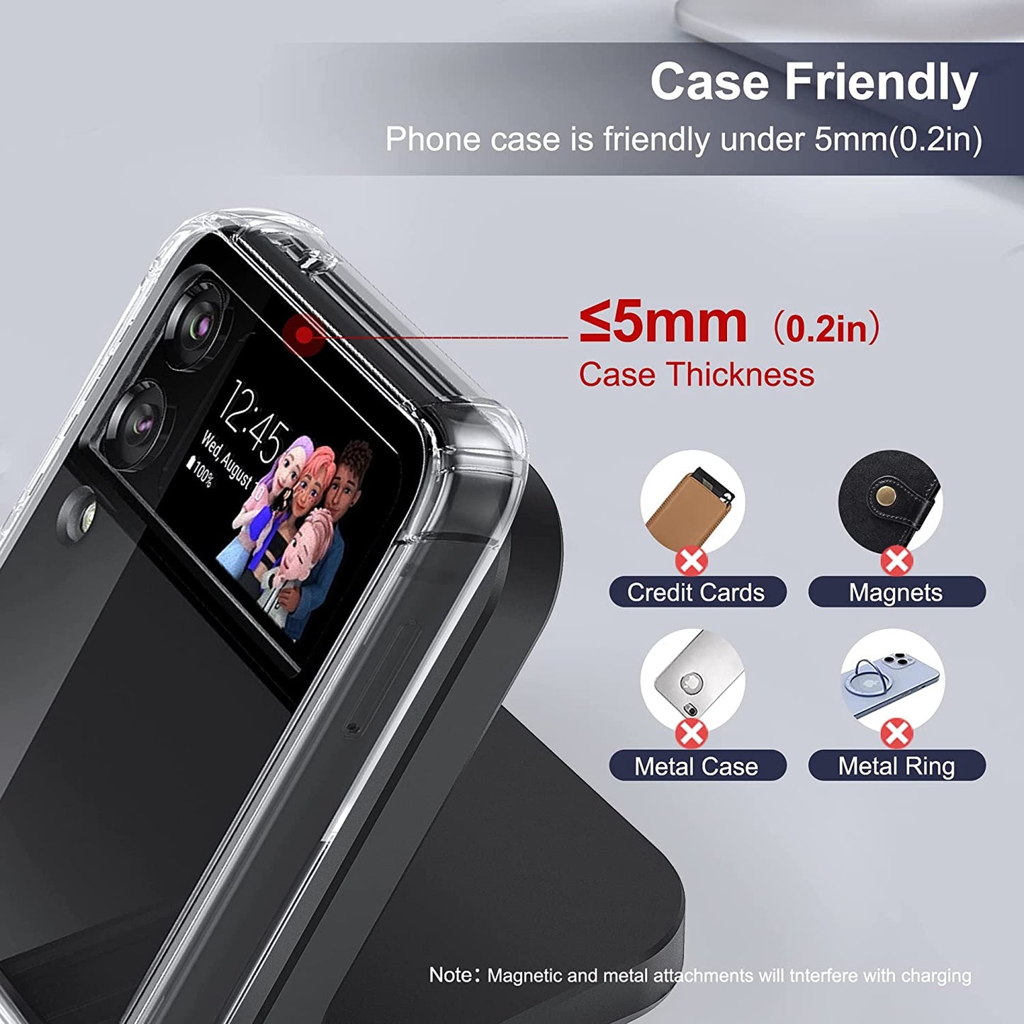 For Samsung Galaxy Z-Flip Wireless Charger: Galaxy Z Flip 4/3/5G Fast Charging Stand, 15W Fast Wireless Charger for Galaxy Z Flip4/Z Flip3/Z Flip 5G, Easy to Carry & Use (QC3.0 Adapter Included)Black  Geyo   