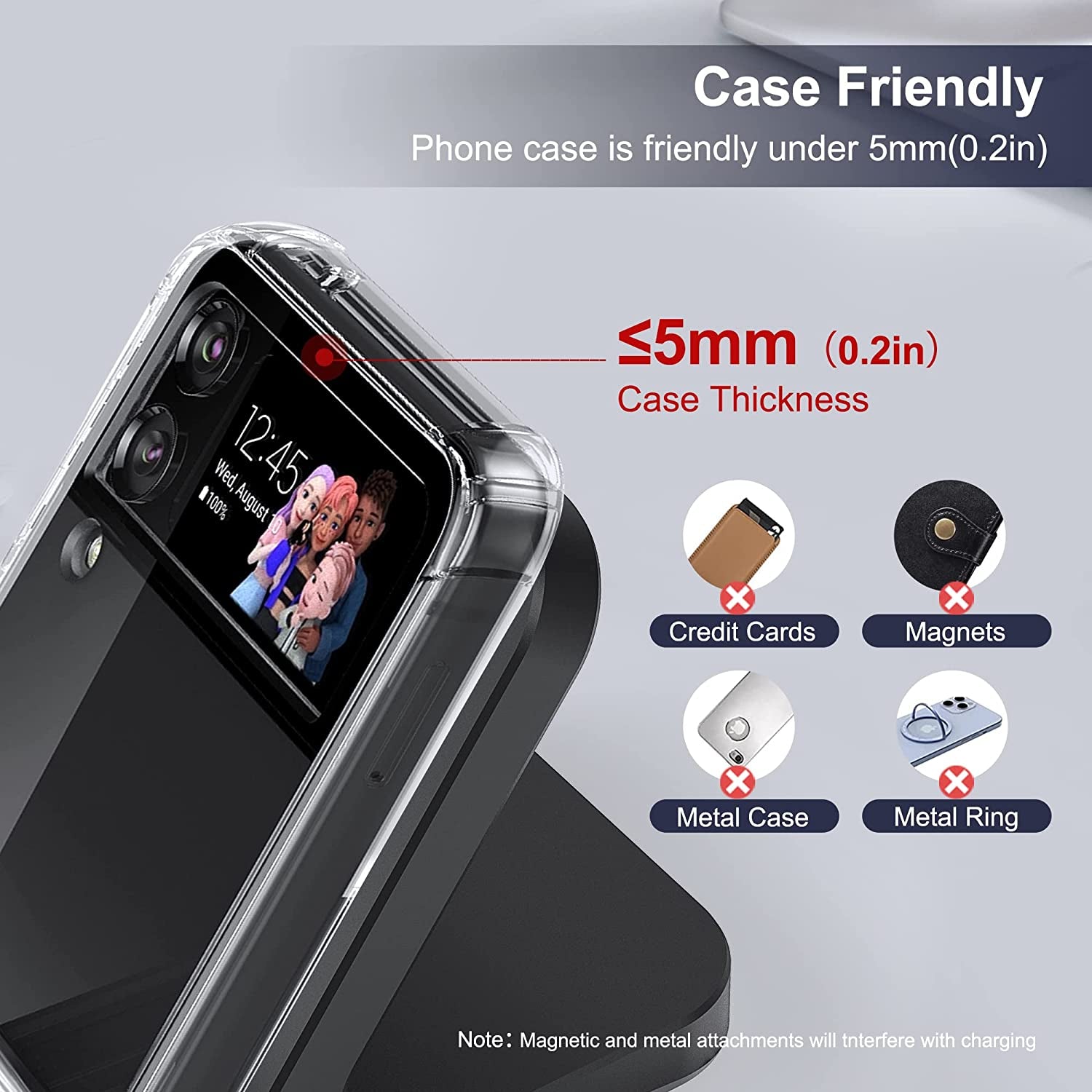 For Samsung Galaxy Z-Flip Wireless Charger: Galaxy Z Flip 4/3/5G Fast Charging Stand, 15W Fast Wireless Charger for Galaxy Z Flip4/Z Flip3/Z Flip 5G, Easy to Carry & Use (QC3.0 Adapter Included)Black  Geyo   