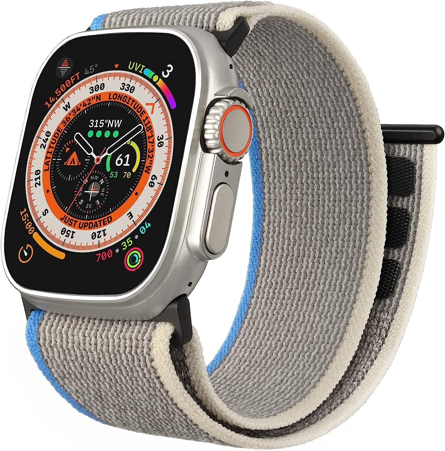 ZRDESIGN Ultra Wide Black Nylon Watch Band Compatible with Apple Watch 38Mm 40Mm 41Mm 42Mm 44Mm 45Mm 49Mm, Adjustable Sport Loop for Iwatch Series 8 7 6 5 4 3 2 1 SE  ZRDESIGN Blue/Grey 42mm/44mm/45mm/49mm 