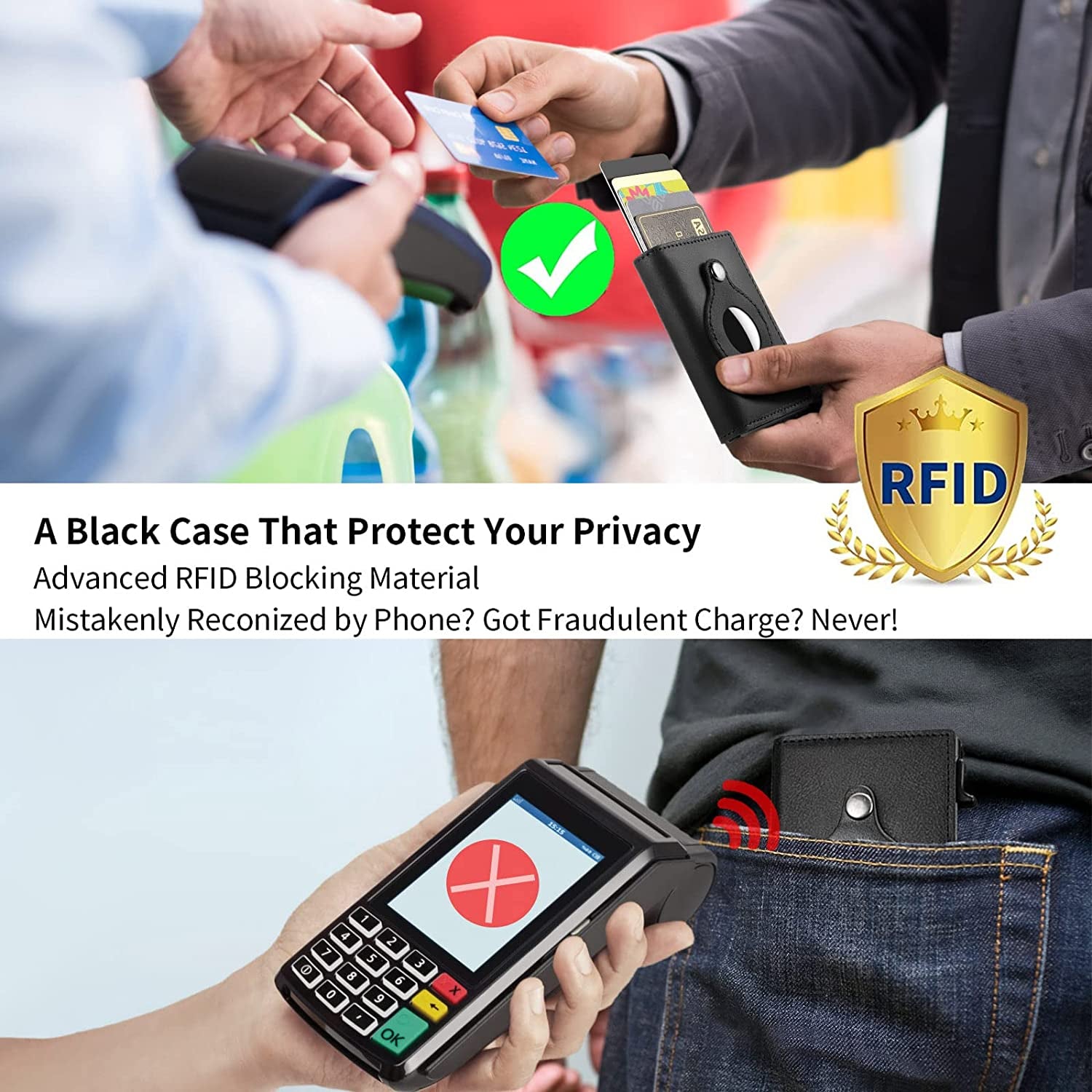 Credit Card Holder for Men, Premium Genuine Leather Credit Card Holder with Slim Wallet RFID Technology, Airtag Wallet for Men with Money Clip  Cloud pie   