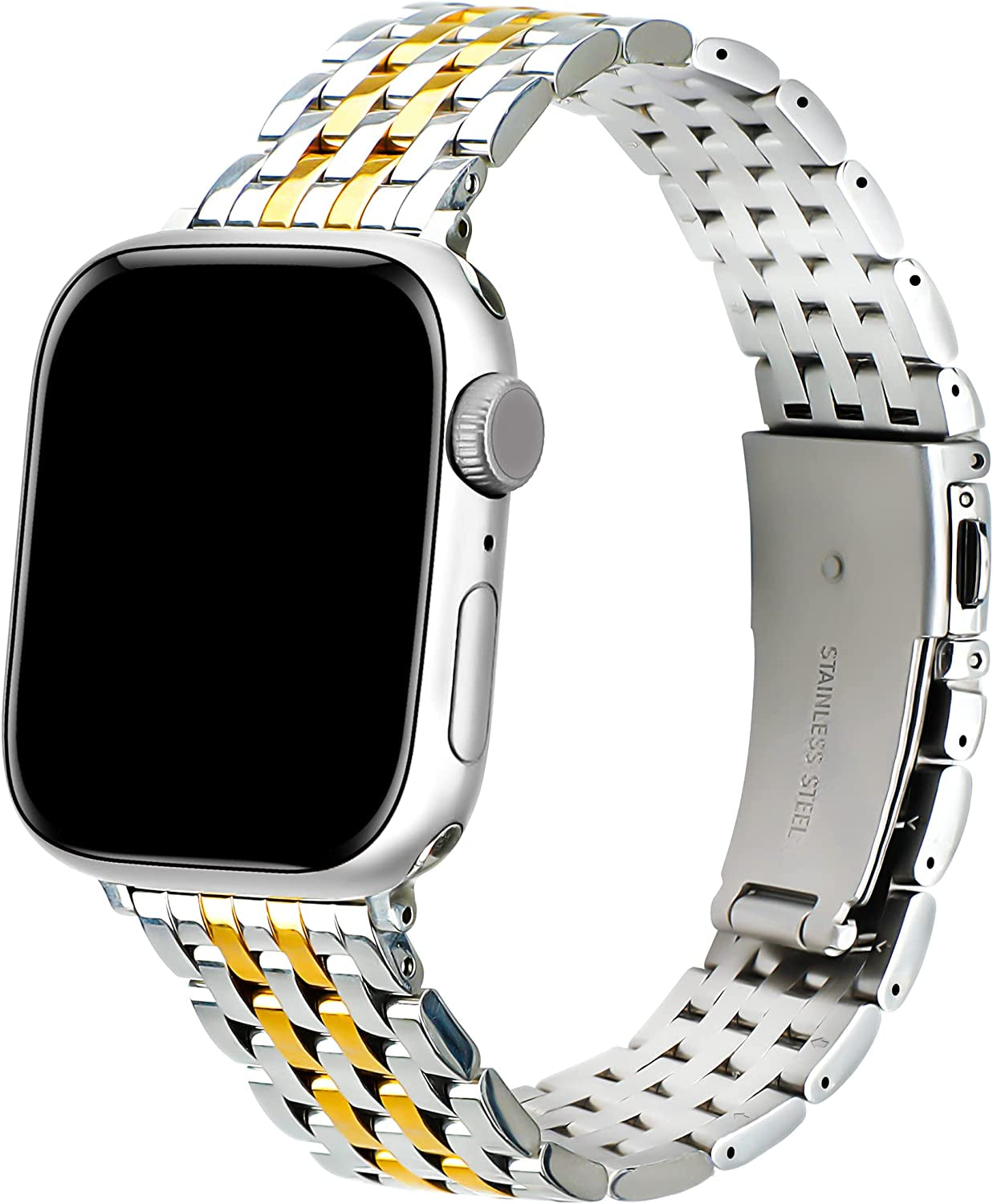 TISIMO for Apple Watch Band 38Mm 40Mm 41Mm 42Mm 44Mm 45Mm Series 8 7 6 5 4 3 2 1 SE SE2 Women and Men,Classic Stainless Steel Metal Watchband for Iwatch Bands,Pretty Shiny Look  TISIMO   
