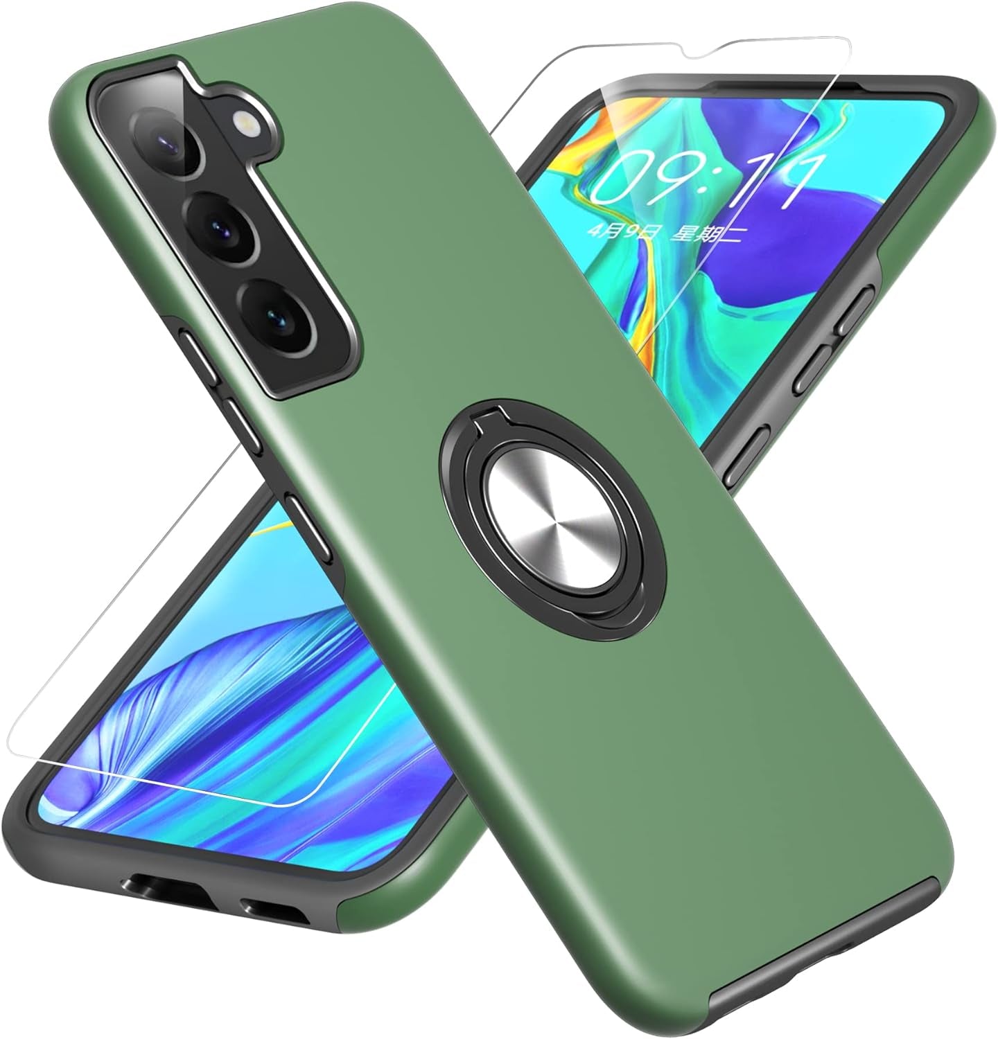 Gritup Galaxy S22 Case, Samsung Galaxy S22 Case with HD Screen Protector, [Military Grade] Shockproof Protection Case with 360° Magnetic Ring Holder Kickstand Phone Case for Samsung S22 (Blue-1)  Gritup 2-Green  