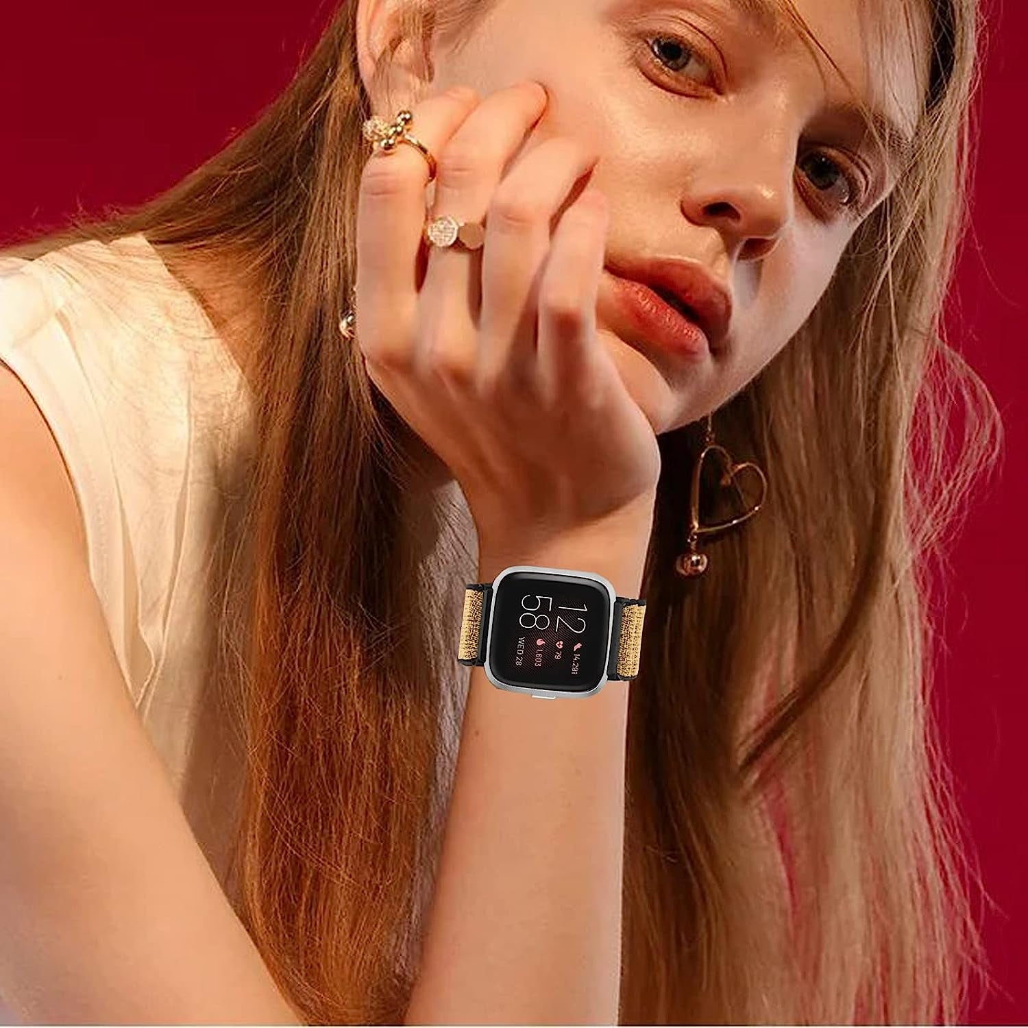 5 Pack Elastic Nylon Bands Compatible with Fitbit Versa/Versa 2 / Versa Lite/Versa SE for Women Men, Adjustable Breathable Fabric Sport Elastic Wristband for Fitbit Versa Smart Watch  GLMDKAI   