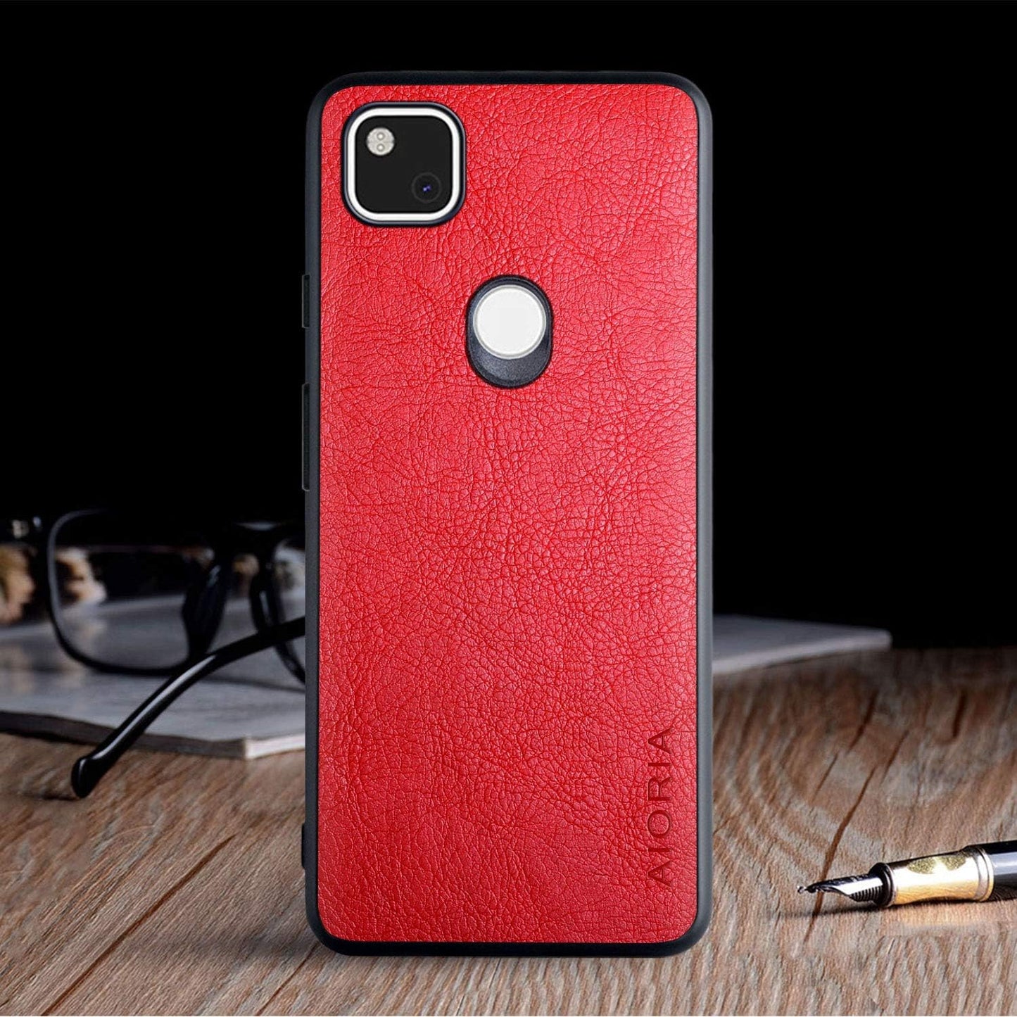 AIORIA for Google Pixel 4A Case (Not Fit 4A 5G), 5.81 Inch Premium PU Leather Cover Retro Business Design Full Protective Case for Google Pixel 4A (RED)  AIORIA   
