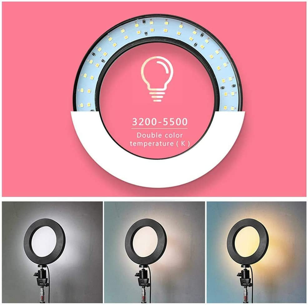 Fonrest LED Ring Light with Stretchable Tripod Stand Selfie Stick, 6-Inch Dimmable Floor/Table Annular Lamp for Selfie, Makeup, Live Stream, Youtube, Vlog, Camera/Phone Video Shooting USB Plug  FONREST   