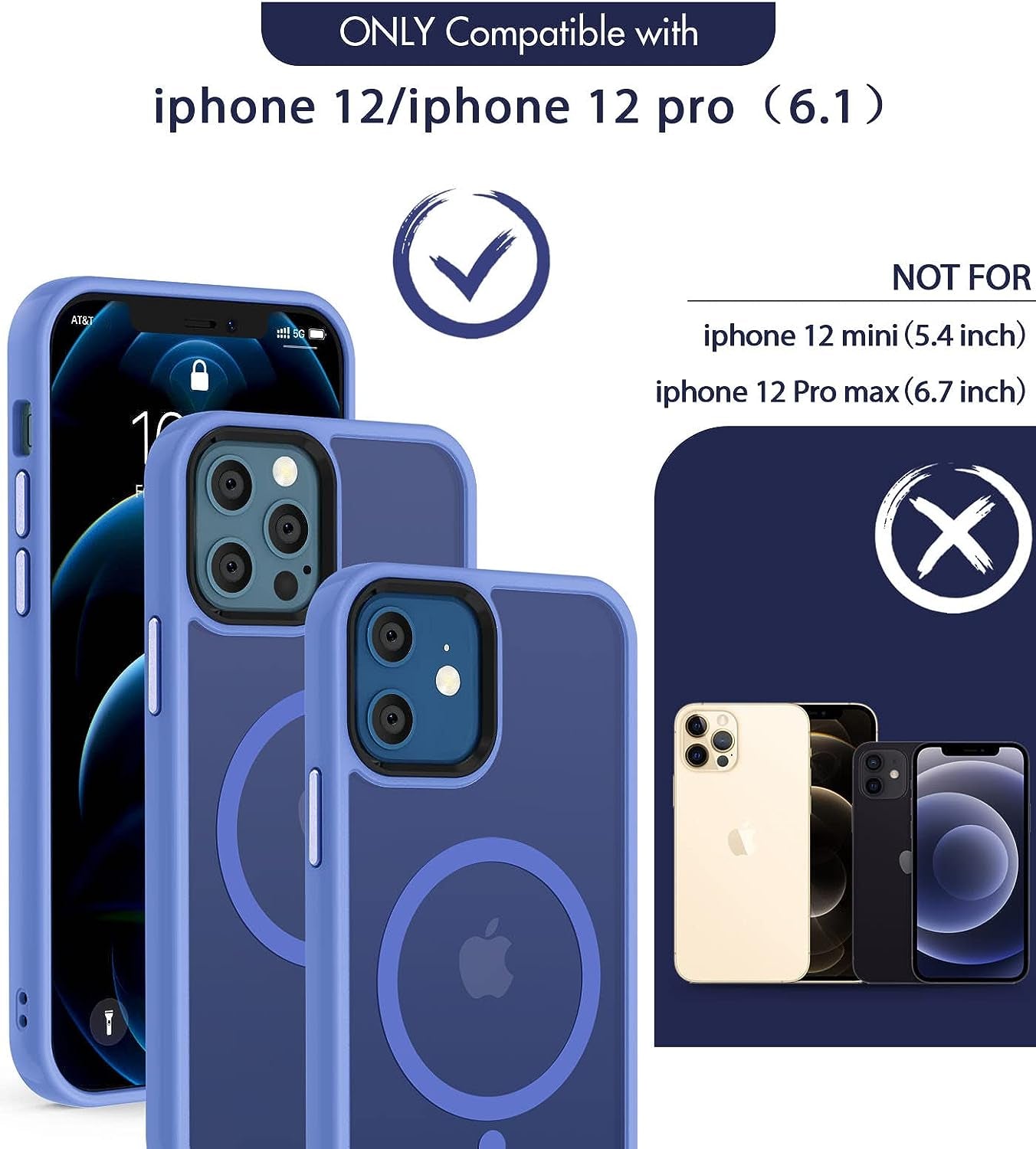 BOTOER [5 in 1 for Iphone 12 Case/Iphone 12 Pro Case,With 2 Pack Screen Protector + 2 Pack Camera Lens Protector, Ultra Thin Scratch Resistant Drop Mag-Safe Phone Case for Iphone 12/12 Pro,Blue A  BOTOER   