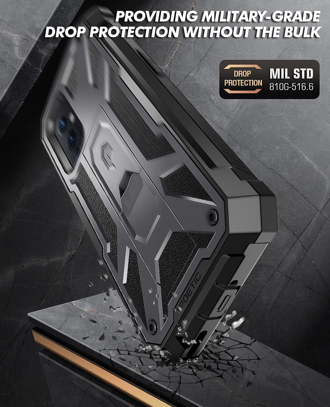 Poetic Spartan Series Designed for Oneplus 9 5G Case, Full-Body Rugged Shockproof Protective Cover with [Premium Leather Texture], Kickstand and Built-In Screen Protector, Metallic Gun Metal  Poetic   