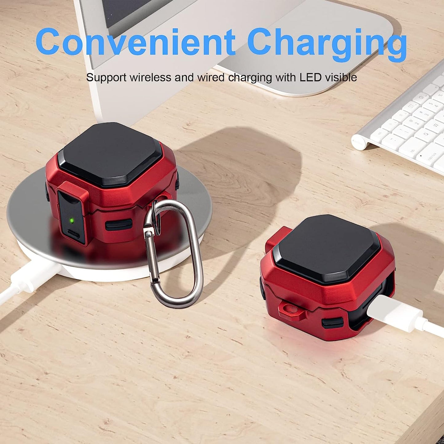 Camofit Armor Case Compatible with Samsung Galaxy Buds 2 / Galaxy Buds Pro/Galaxy Buds Live with Security Lock, Shockproof Protective Skin Cover Compatible with Samsung Earbuds with Keychain (Red)  Camofit   