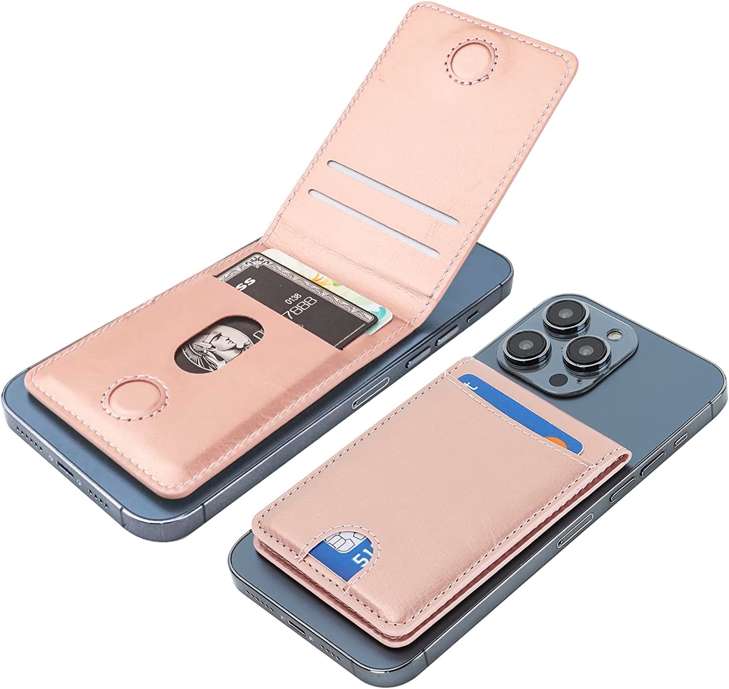 KIHUWEY for Magsafe Wallet Card Holder with Magnetic, Mag Safe Leather Detachable Kickstand RFID Wallet for Iphone 14 Pro Max/14 Pro/14/14 Plus/13 Pro Max/13 Pro/13/12 Pro Max/12 Pro/12 (Black)  KIHUWEY Rose Gold  