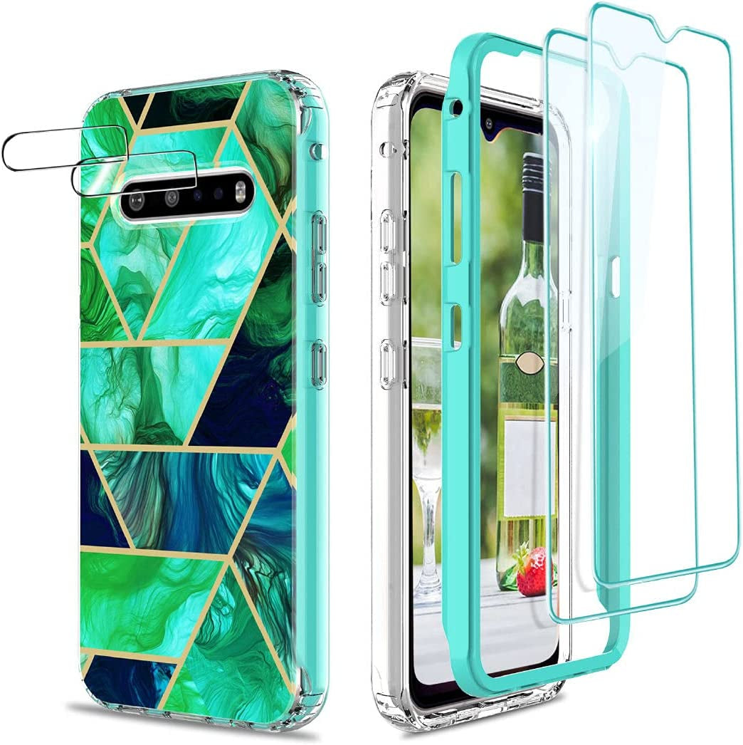 Jeylly Case for LG V60 Thinq, Heavy Duty Shock-Absorption anti Scratch Non Slip Women Girls Marble Full Body Protective Case, Hard PC Soft TPU Hybrid Bumper Case for LG V60 6.8 Inch 2020 - Jade Green  Jeylly   