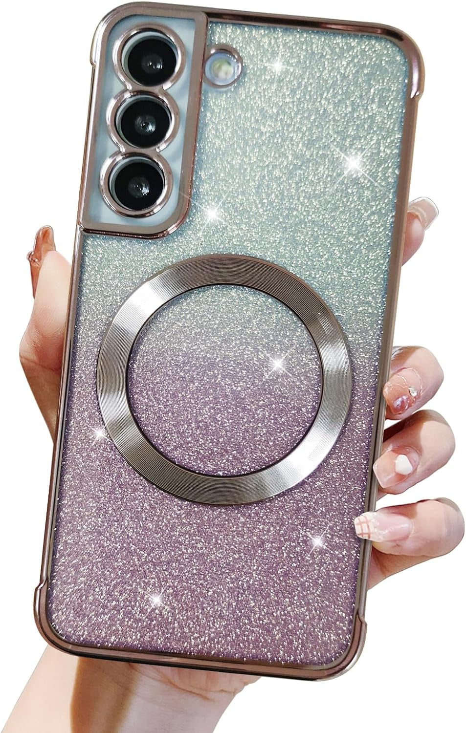 Eiyikof for Samsung Galaxy S22 Ultra Magnetic Glitter Case,Luxury Full Protection Glitter Bling Case with Camera Lens Protector Anti-Scratch Shockproof Soft Back Cover for Girls Women-Purple  Eiyikof   
