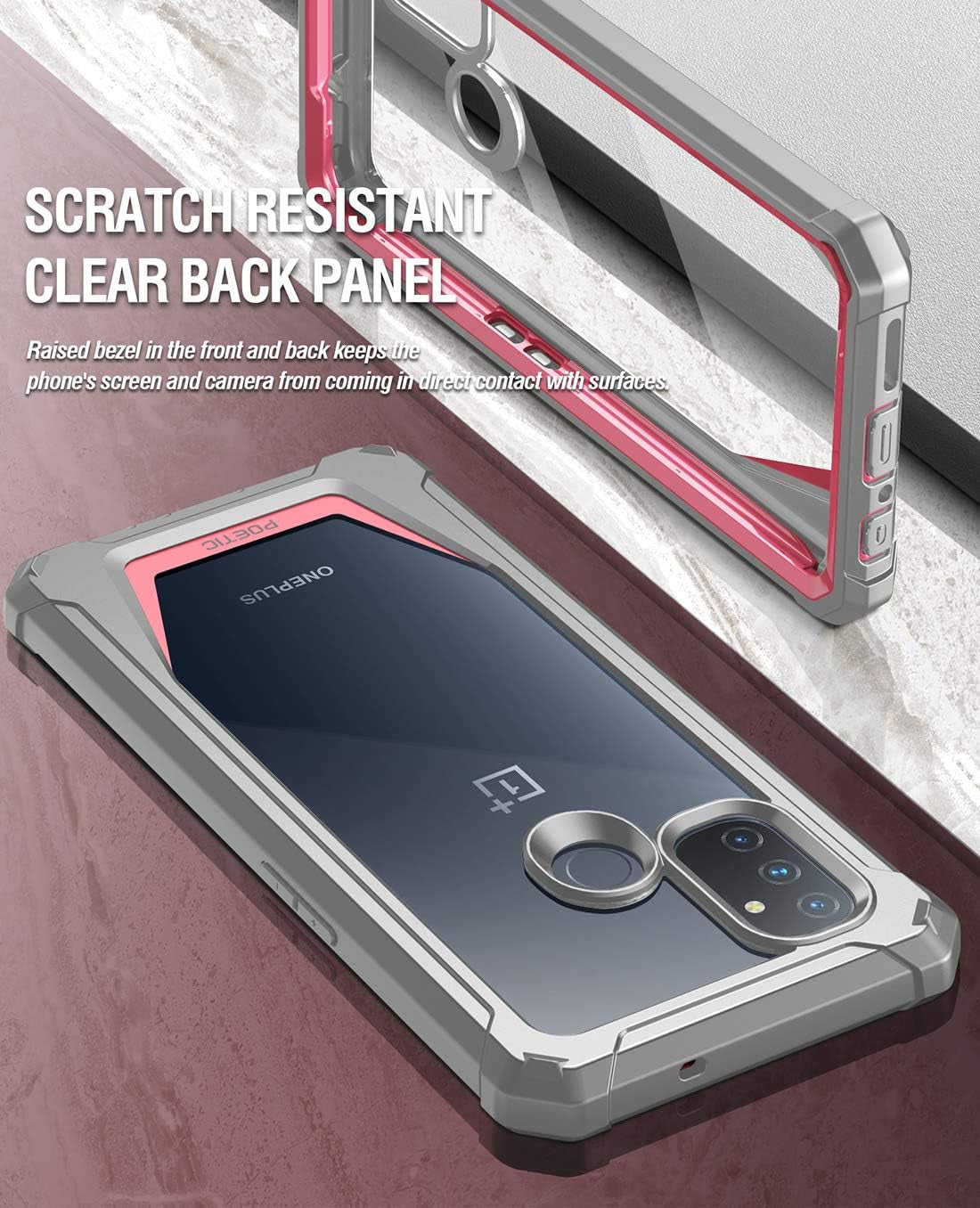 Poetic Guardian Series Case Designed for Oneplus Nord N100, Full-Body Hybrid Shockproof Bumper Cover with Built-In-Screen Protector, Pink/Clear  Poetic   