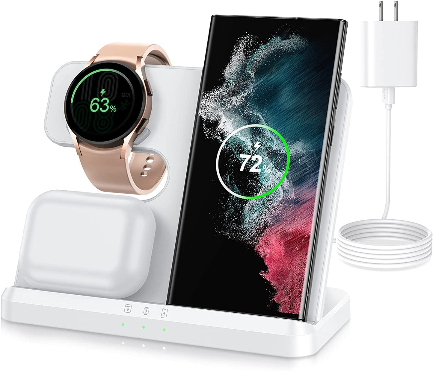 Wireless Charger for Samsung Charging Station, SWIO 3 in 1 Fast Charger Pad for Samsung Galaxy Watch 5 Pro/5/4/3/Active 2,Galaxy S23 S22 S21 S20 Ultra/Note 20 10/ Z Flip Fold 4 3 2, Buds/2/Pro/Live  Shenzhen Smacat Electronic Technology Co., Ltd. White  
