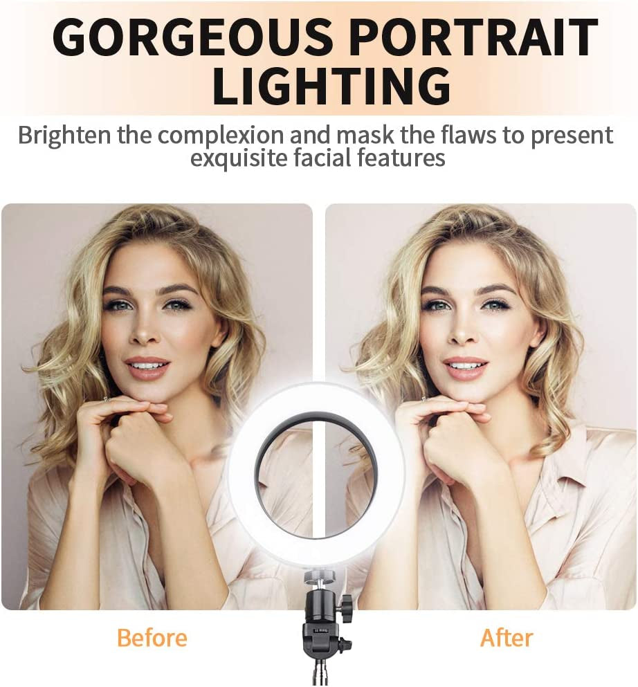 Travor 6-Inch Dimmable LED Selfie Ring Light with Adjustable Stand with Remote Control, 3 Modes and 11-Level Brightness for Youtube Makeup Photography Shooting  TRAVOR   