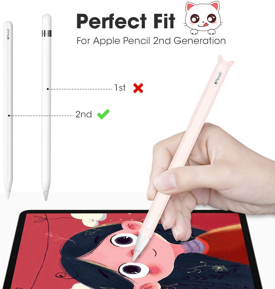 3 Pack Silicone Case for Apple Pencil 2Nd Generation Holder Sleeve Skin Cover Accessories for Ipad Pro 11 12.9 Inch 2018,Cute Soft Grip Pouch Cap Holder and 3 Protective Nib Covers-Purple,Pink,Black  2Cat-pencil-Pink+purple+black   