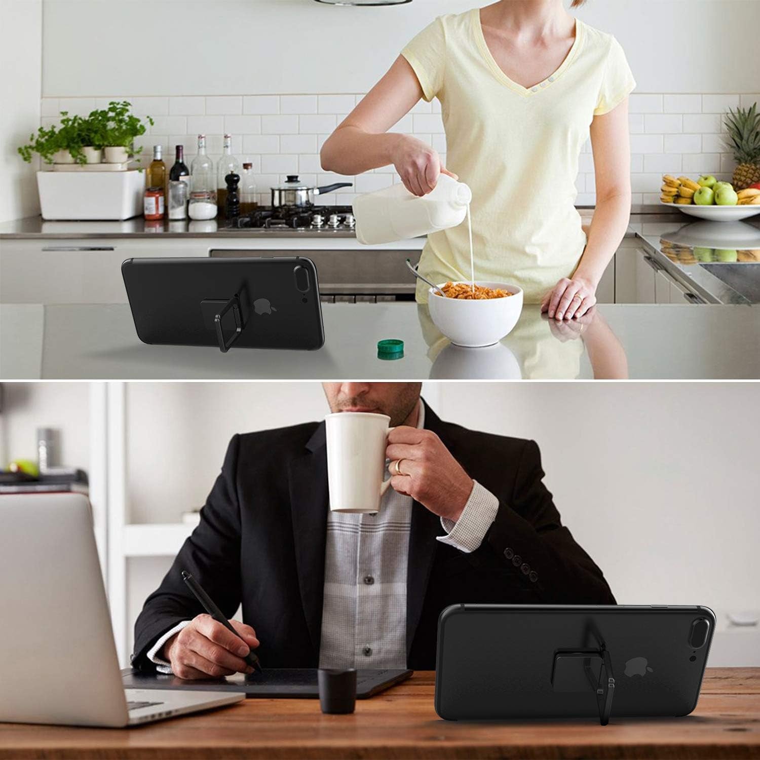 ICHECKEY Cell Phone Ring Holder Stand, 360° Rotation Universal Finger Ring Kickstand with Metal Phone Ring Grip for Magnetic Car Mount Compatible with All Smartphone, Ipad, Tablet, 2 Pack  ICHECKEY   