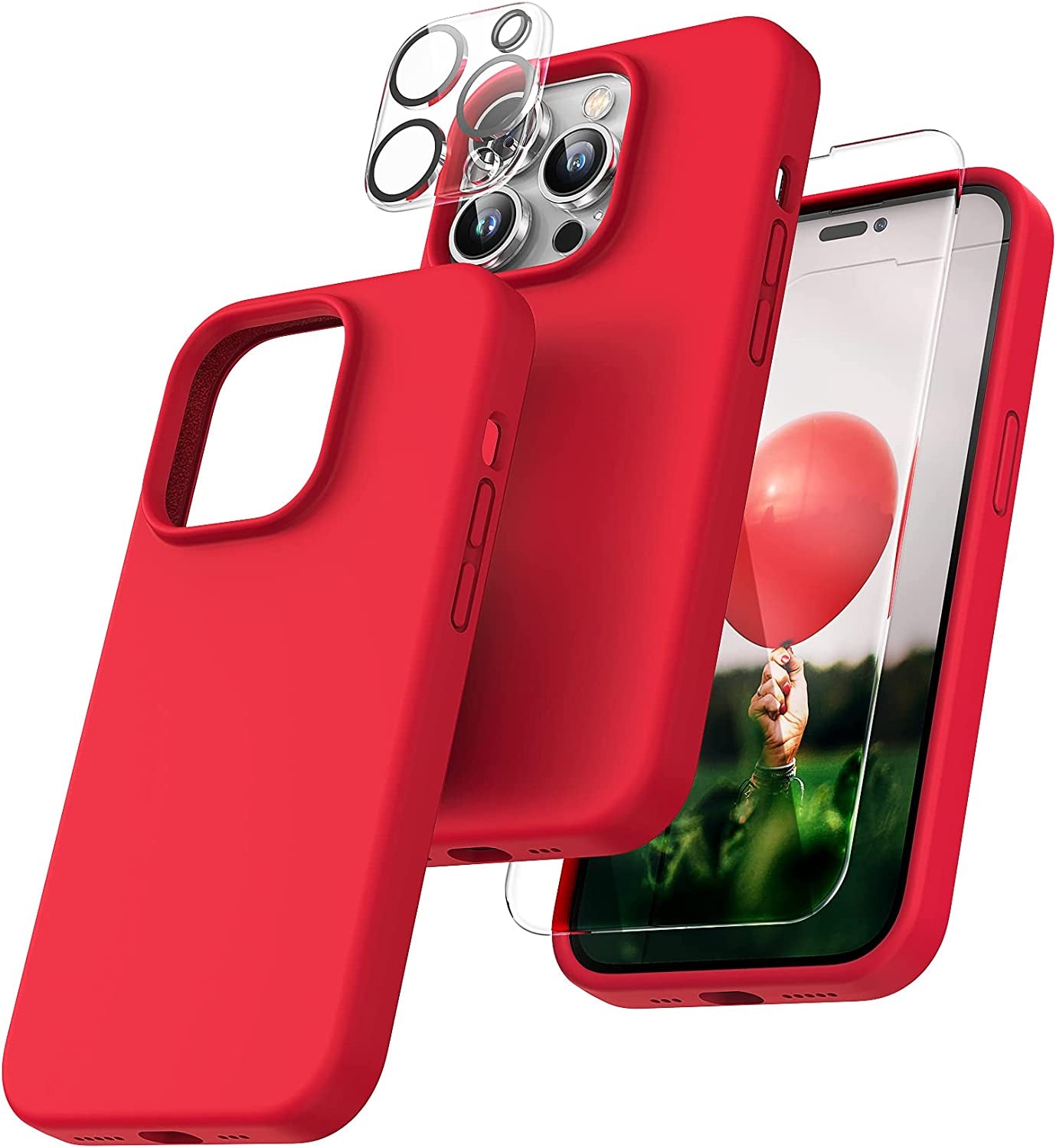 TOCOL [5 in 1 Designed for Iphone 14 Pro Case, with 2 Pack Screen Protector + 2 Pack Camera Lens Protector, Liquid Silicone Phone Case 6.1 Inch, [Anti-Scratch] [Drop Protection], Alpine Green  TOCOL   