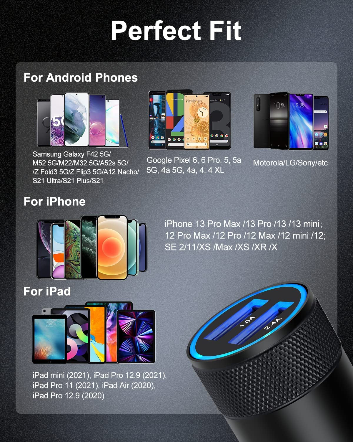 Car Charger, [2Pack/3.4A] Fast Charge Dual Port USB Cargador Carro Lighter Adapter for Iphone 14 13 12 11 Pro Max X XR XS 8 plus 6S, Ipad, Samsung Galaxy S22 S21 S10 plus S7 J7 S10E S9 Note 8, LG, GPS  Shenzhen Chuangqingchun Technology co. ltd   