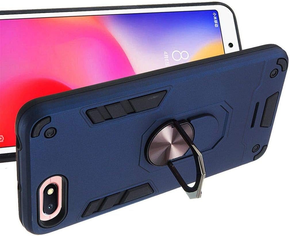 Xiaomi Redmi 6A Case, SATURCASE Armor Hybrid 2 in 1 [PC & Silicone] Dual-Layer Ring Kickstand Bumper Shockproof Protective Case Cover for Xiaomi Redmi 6A (Dark Blue)  SATURCASE   
