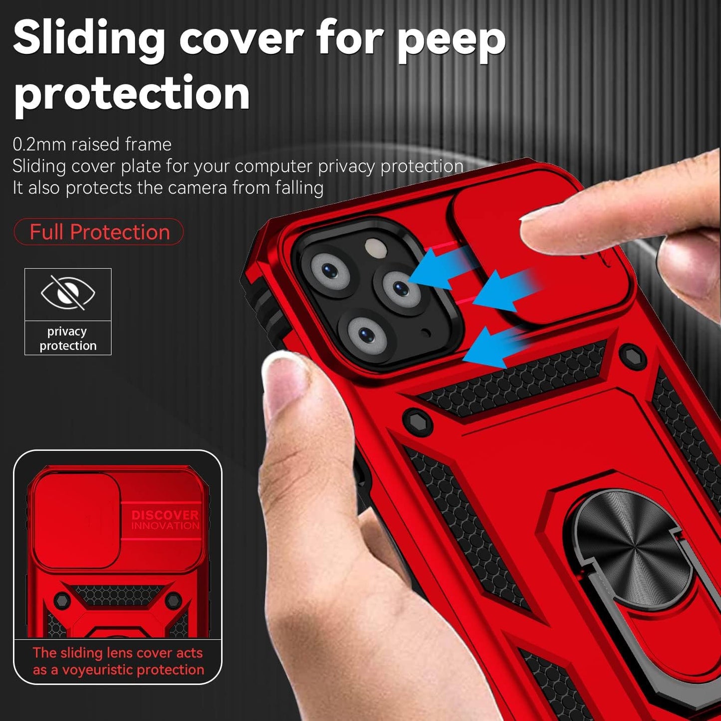 YZOK for Iphone 11 Pro Max Case with Slide Camera Cover+ HD Screen Protector,Rotated Ring Kickstand Military Grade Shockproof Protective Cover-Red  YZOK   
