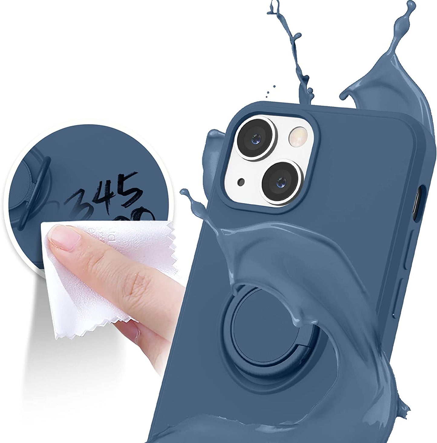 Abitku Compatible with Iphone 13 Mini Case, Silicone with 360°Ring Kickstand Holder (Support Magnetic Car Mount) Microfiber Cloth Designed for Iphone 13 Mini 5.4 Inch (Blue)  ABITKU   