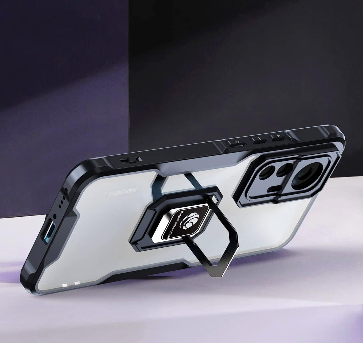 Case for Xiaomi Mi 12T/ Mi 12T Pro Case Dual Layer Shockproof Acrylic Cover with 360 Rotating Ring Kickstand for Magnetic Car Mount Clear Hard Back Cover Compatible with Xiaomi Mi 12T/ Mi 12T Pro (B)  hunmansaf   