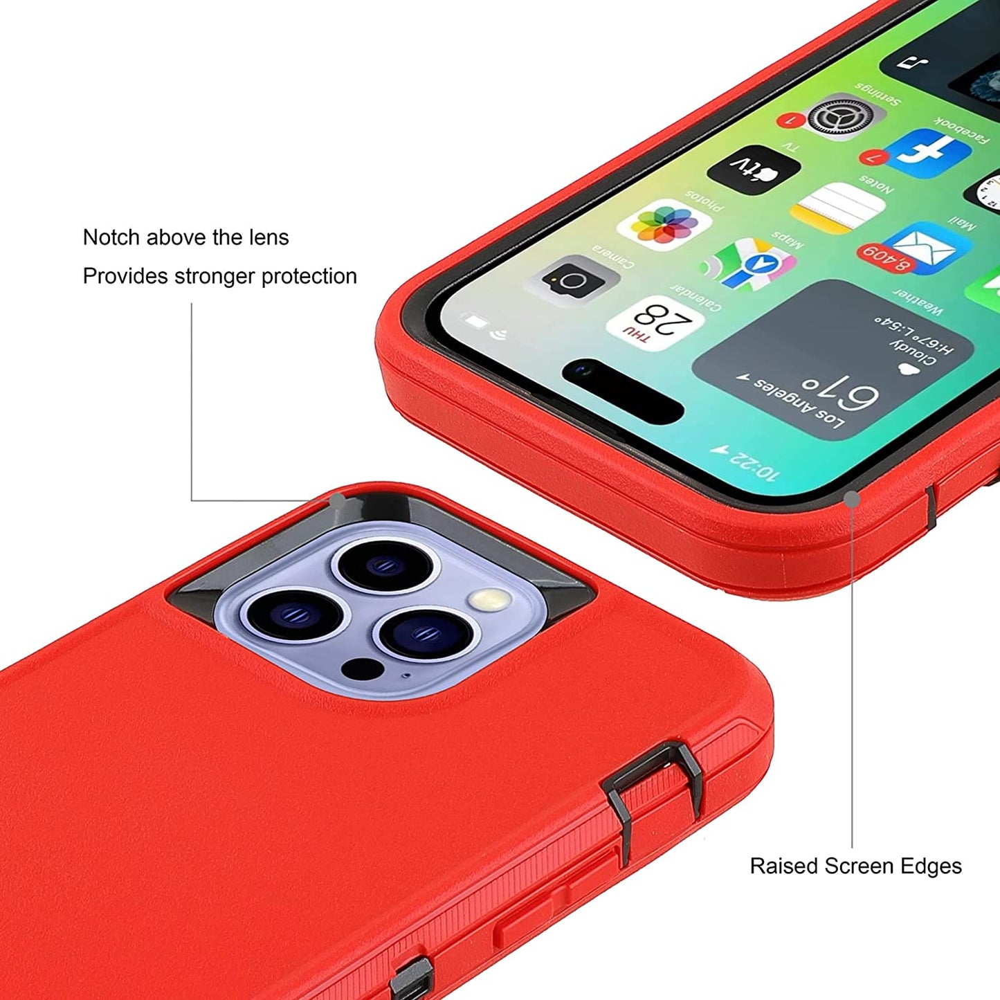 Compatible with Iphone 14 Pro Max Case Heavy Duty Protective Phone Case,Military Grade Full Body Protection Shockproof/Drop Proof Durable Phone Cover for Apple Iphone 14 Pro Max 6.7" Red/Black  droperprote   