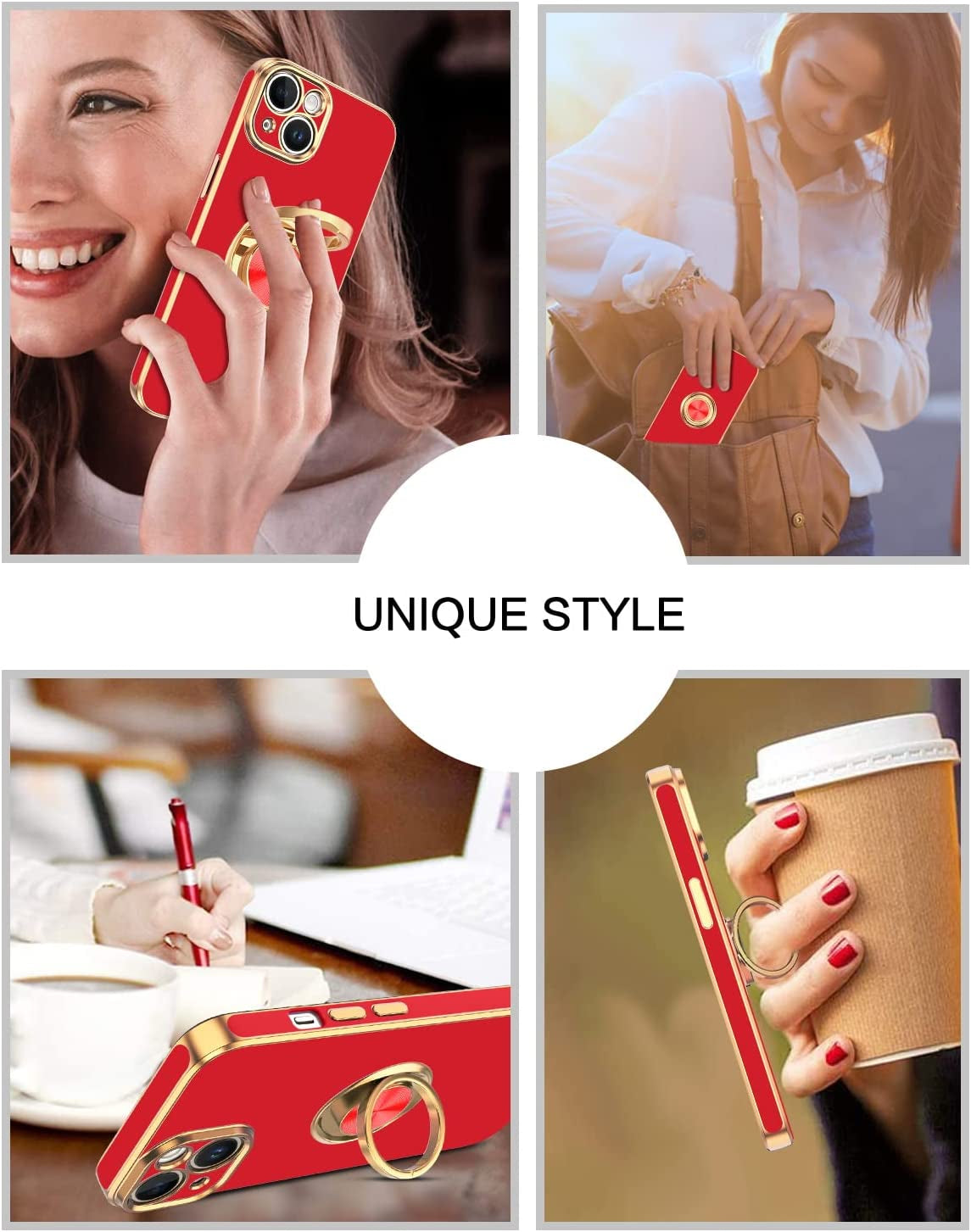 VENINGO Iphone 14 Case,Phone Cases for Iphone 14,Slim Fit Soft 360° Ring Holder Kickstand Magnetic Car Mount Supported Easy Clean Shockproof Protective Cover for Apple Iphone 14 6.1" 2022, Bright Red  VENINGO   