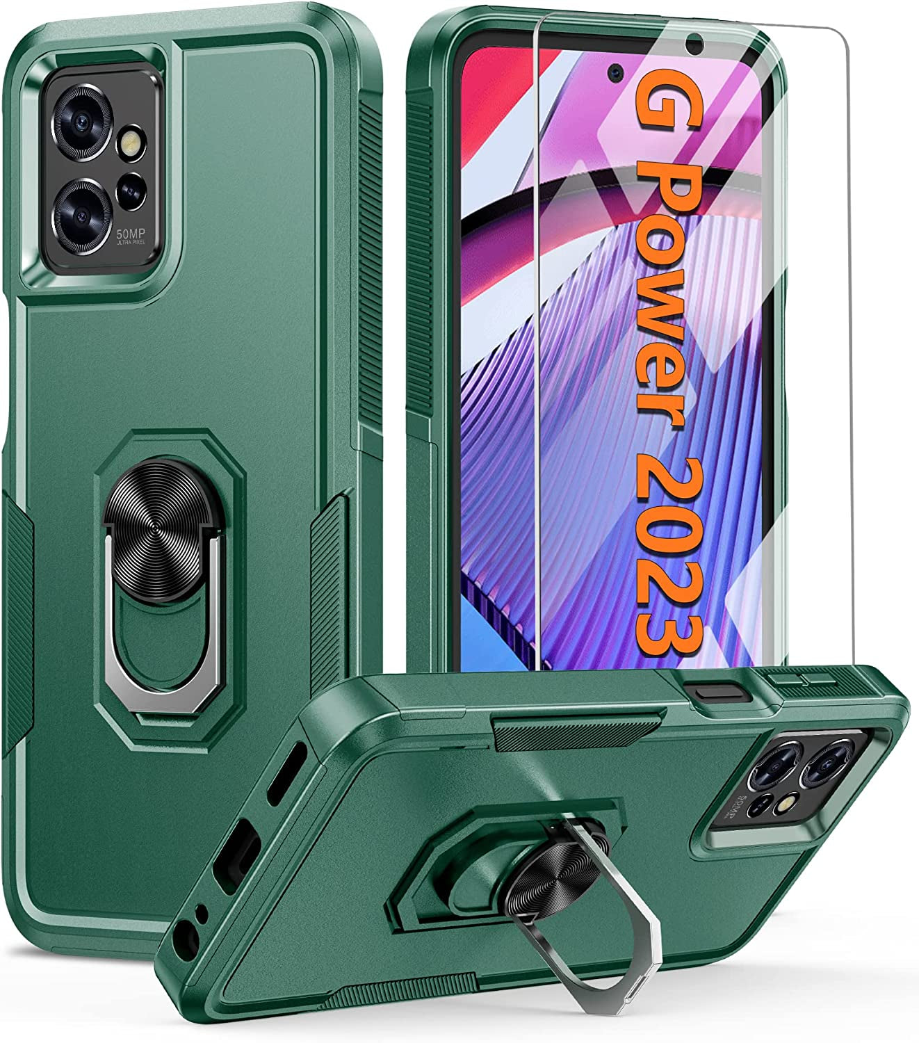 FNTCASE for Motorola Moto G-Power-5G 2023 Case: Moto G 5G 2023 Case Dual Layer Shockproof Protective Textured Design Cell Phone Cover Heavy Duty Rugged Tough Back Hardshell Hybrid Slim Basic Case  FNTCASE Z-Dark Green  