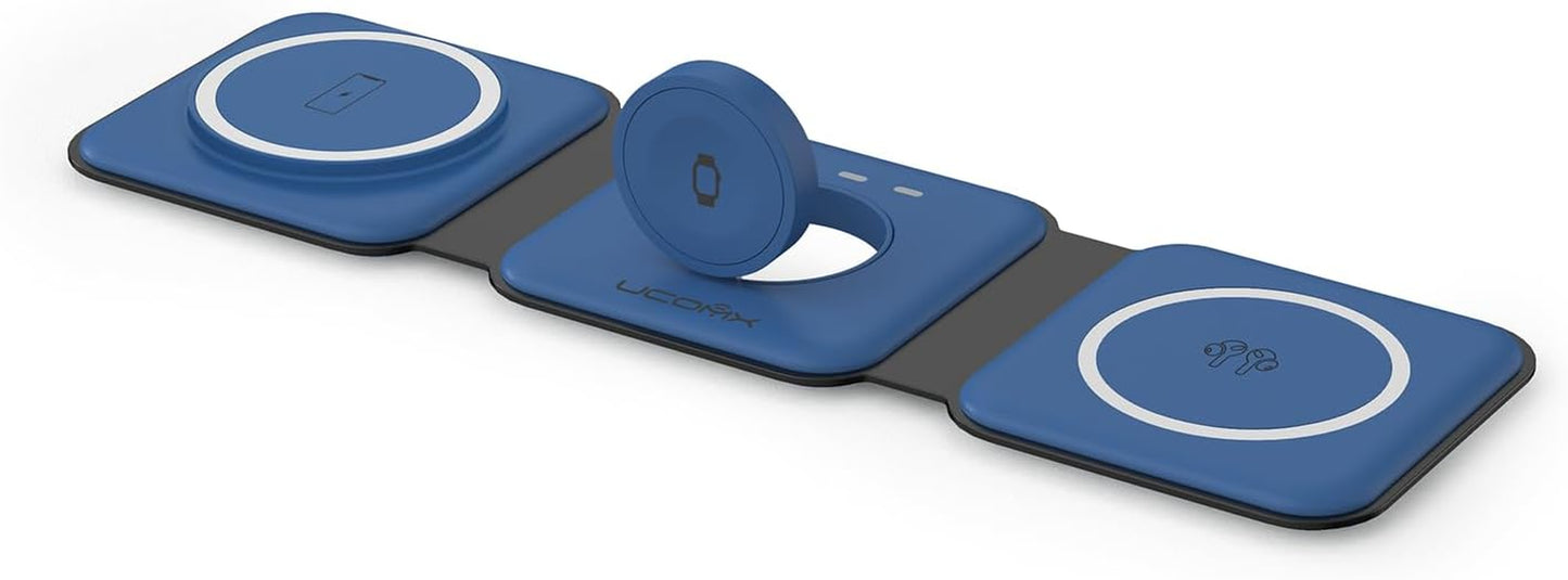 UCOMX Nano 3 in 1 Wireless Charger for Iphone,Magnetic Foldable 3 in 1 Charging Station,Travel Charger for Multple Devices for Iphone 14/13/12 Series,Airpods 3/2/Pro,Iwatch(Adapter Included)  Lilimlss LLC Deep Blue  