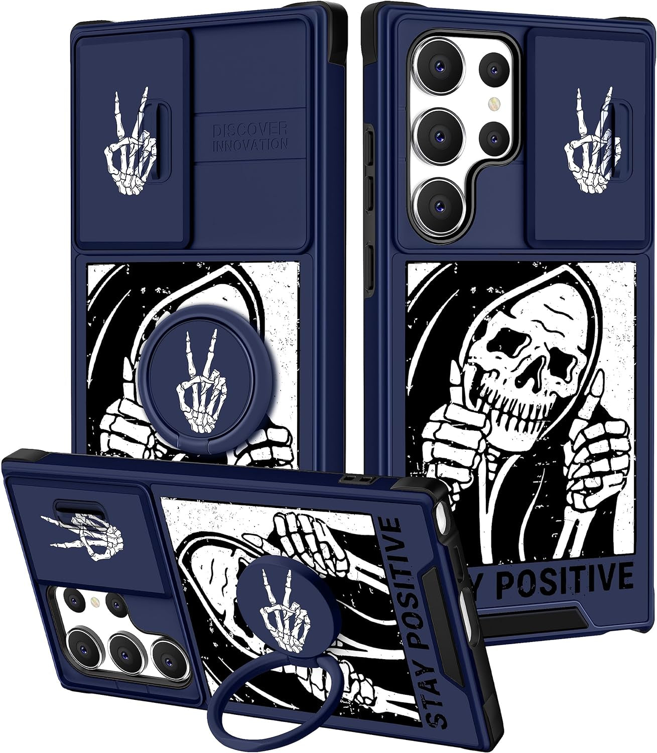 Funermei (2In1 for Samsung Galaxy S22 Ultra Case for Women Cute Butterfly Girls Phone Cover Girly Pretty Aesthetic Butterfly Design with Camera Cover and Ring Stand Funda for S22 Ultra Case 5G  Funermei 3-For S22 Ultra-Skeleton Like  