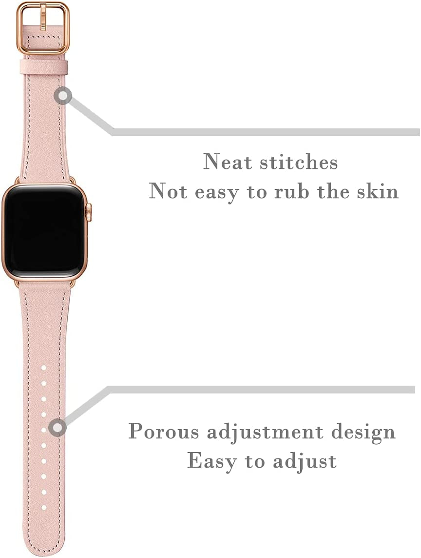 MNBVCXZ Compatible with Apple Watch Band 38Mm 40Mm 41Mm 42Mm 44Mm 45Mm 49Mm Women Men Girls Boys Genuine Leather Replacement Strap for Iwatch Series 8 7 6 5 4 3 2 1 Iwatch Ultra SE (Pink Sand/Rose Gold)  MNBVCXZ-US   