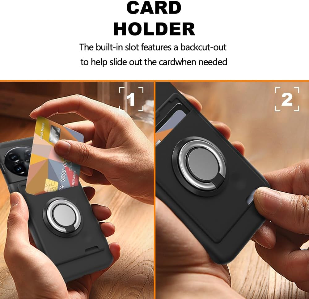 Anneey for Oneplus 11 5G Phone Case with Tempered Glass Screen Protector, Card Holder with Ring Stand Case for 1+ 11 5G Cover - Black  Anneey   