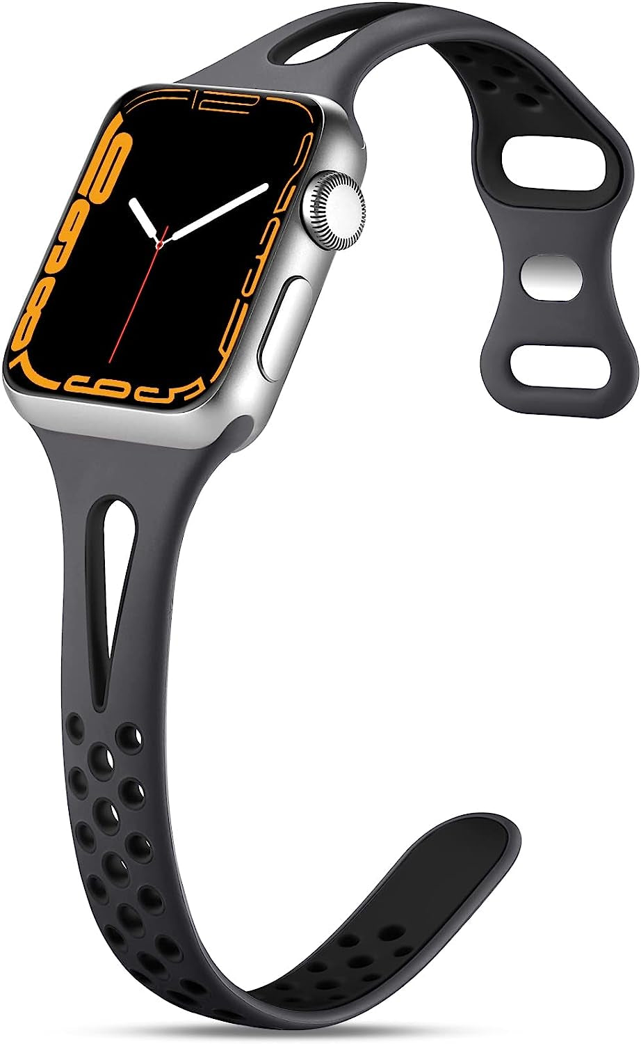 Getino Compatible with Apple Watch Band 40Mm 38Mm 41Mm 42M 44Mm 45Mm 49Mm for Women Men Iwatch SE Ultra Series 8 7 6 5 4 3 2 1, Stylish Durable Breathable Soft Silicone Slim Sport Replacement Bands  Getino Anthracite/Black 42mm/44mm/45mm/49mm 