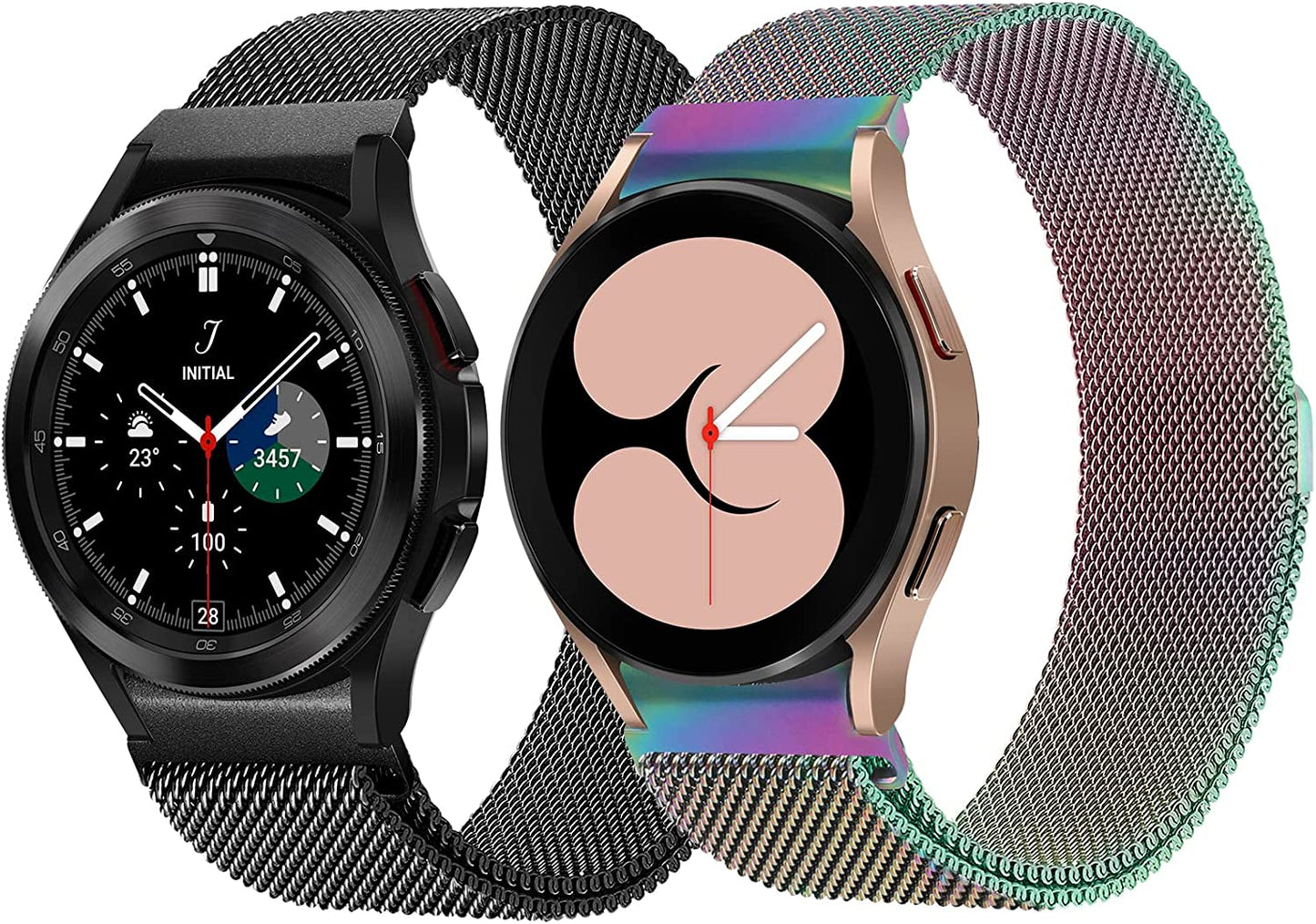 2 Packs No Gap Metal Bands Compatible with Samsung Galaxy Watch 5/Watch 5 Pro/Galaxy Watch 4 40Mm 44Mm/Galaxy Watch 4 Classic 42Mm 44Mm, Milanese Stainless Magnetic Strap for Men Women  HPJK Black/Colorful for Galaxy Watch 5 / 4 