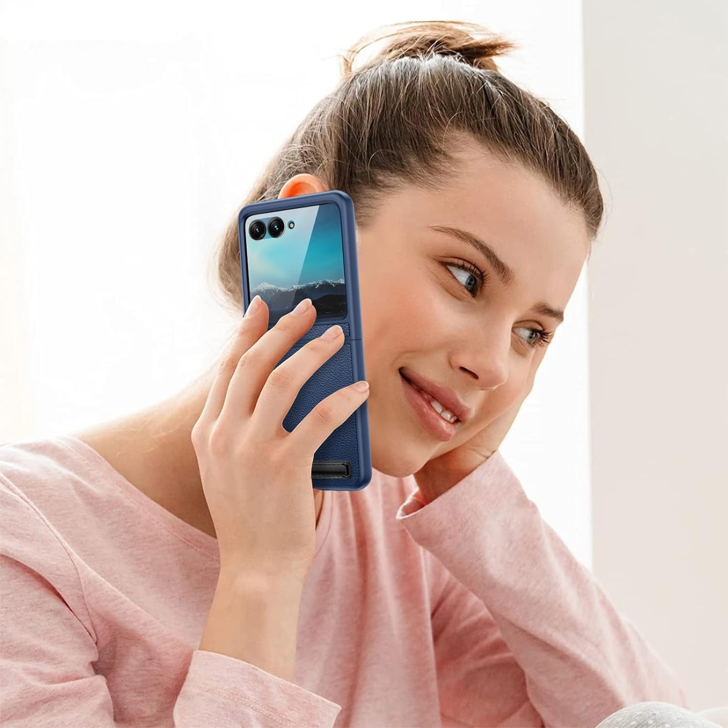 NULETO for Moto Razr plus 2023 Case with Kickstand, Razr+ Phone Case with Built-In Screen Protector for Outer Screen, Drop Protective Slim Motorola Razr plus Case with Luxury Leather Cover, Blue  NULETO   