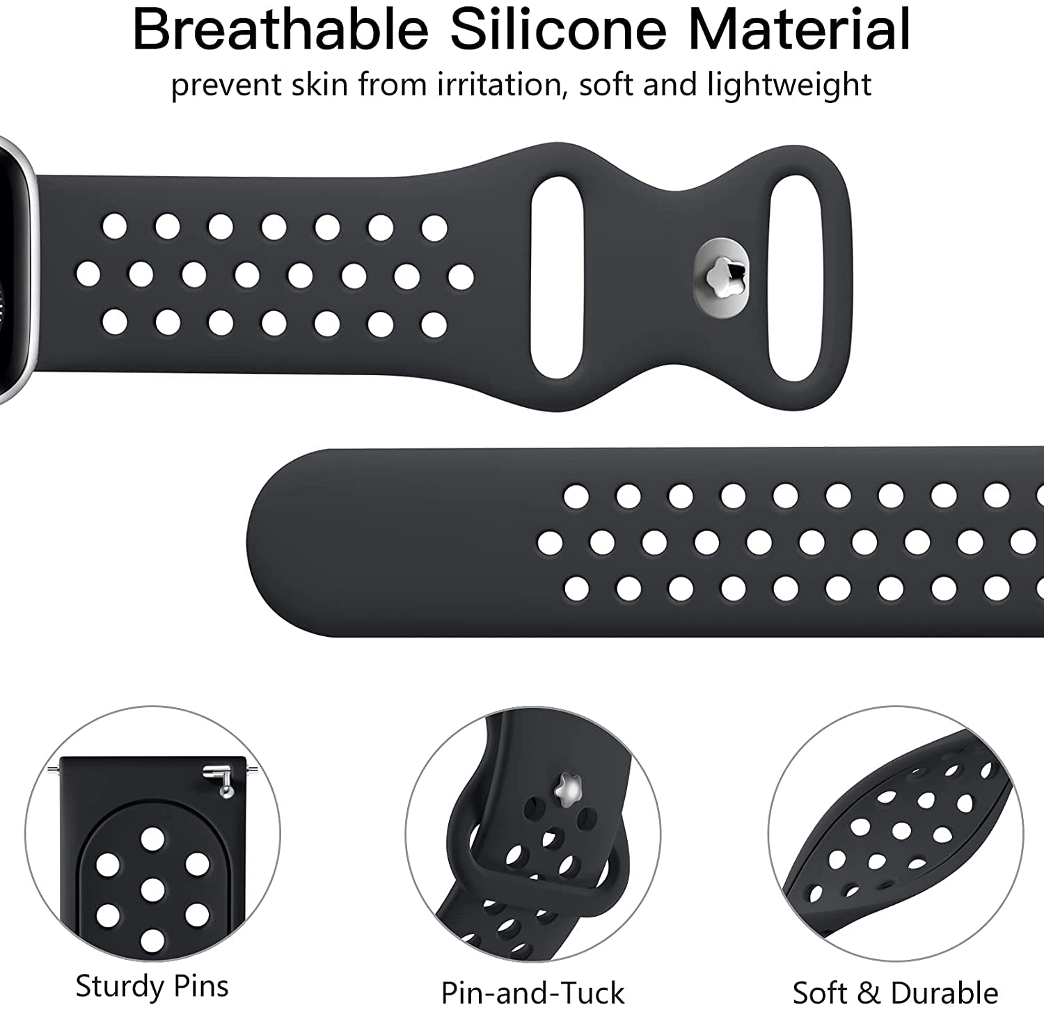 Witzon 4 Pack Compatible with Fitbit Versa / Versa Lite / Versa 2 Band, Breathable Replacement Wristbands Soft Silicone Sport Bands for Versa 2 Smart Watch for Women Men, Small, Black/White/Gray/Pink  Witzon   