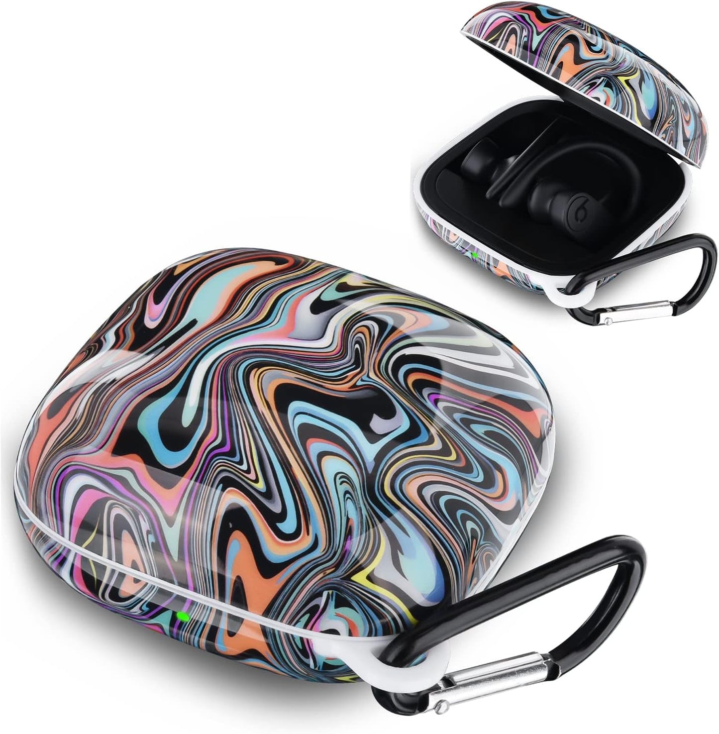 V.R.Hope Case Compatible with Powerbeats Pro Case Cover, Upgraded Anti-Lost & Shockproof Protective Case with Durable Carabiner for Beats Powerbeats Pro (Marble Blue)  V.R.HOPE White Abstract  