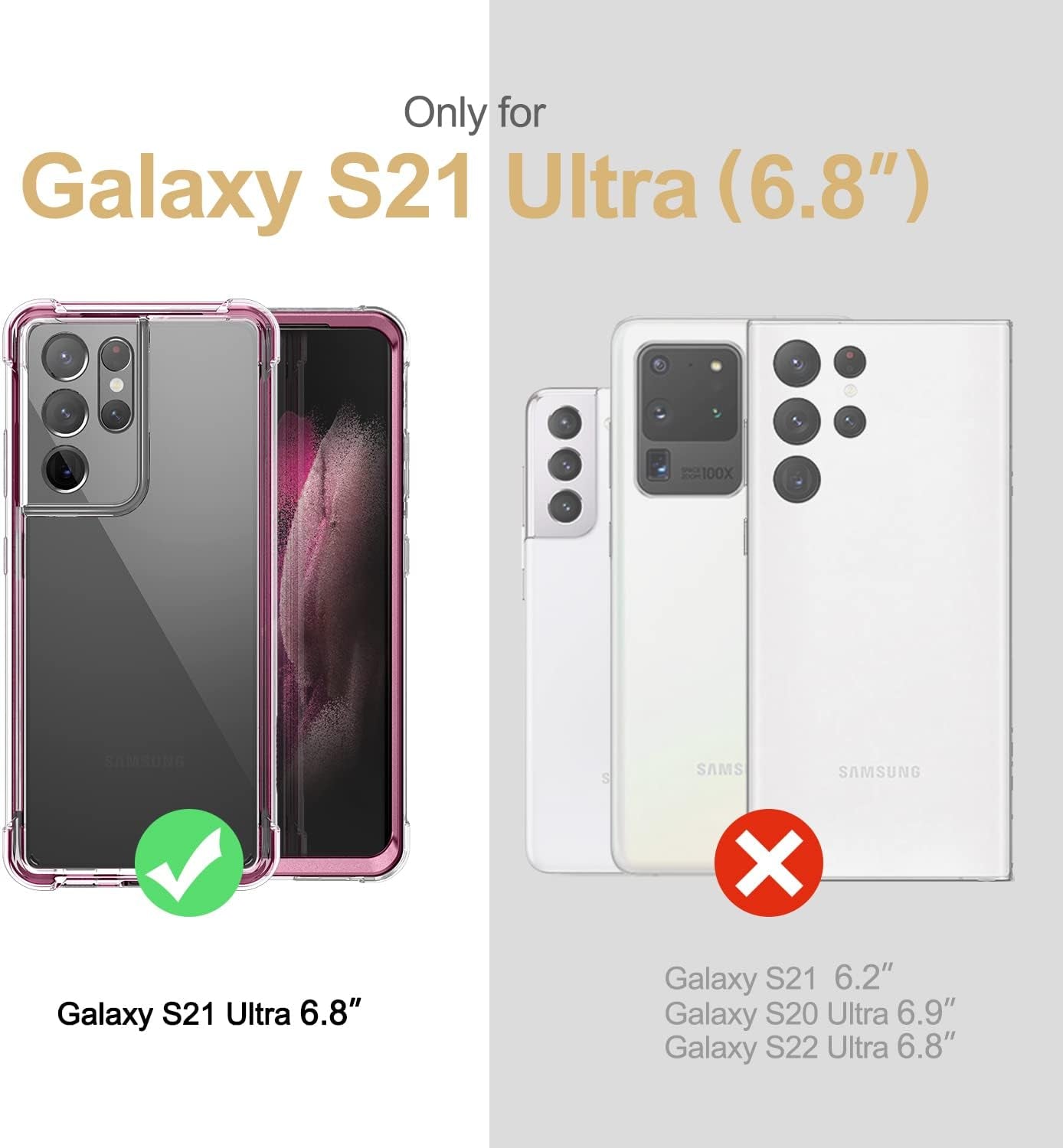 SURITCH for Samsung Galaxy S21 Ultra Clear Case 6.8" (Only), [Built-In Screen Protector] Full Body Protective Hard Shell+Soft TPU Phone Case for Samsung S21 Ultra -(Dark Magenta Edge)  SURITCH   