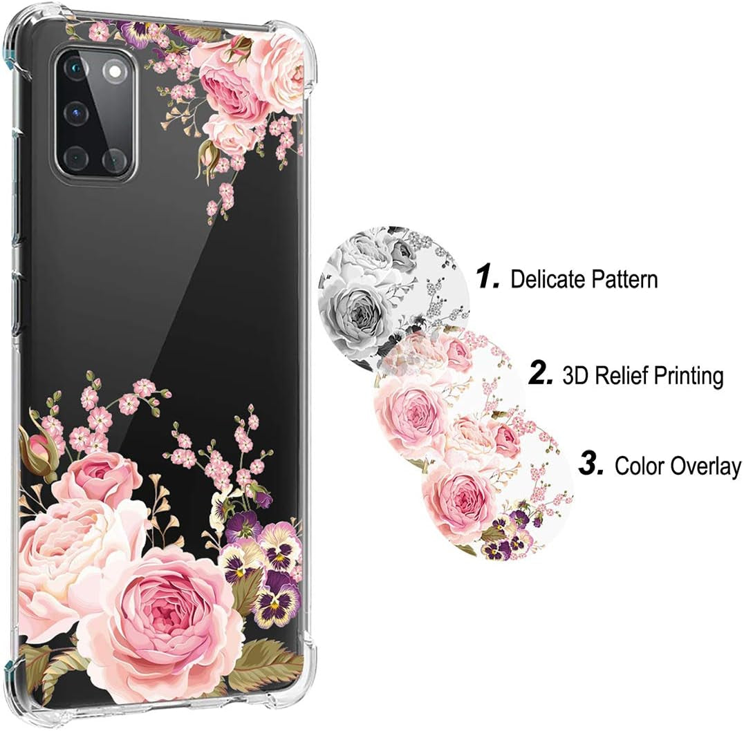 Ueokeird Phone Case for Oneplus 8T 5G (2020), Oneplus 8T Case Girls Women, Slim Shockproof Clear Floral Pattern Soft Flexible TPU Protective Cover for Oneplus 8T (Rose Flower)  Ueokeird   