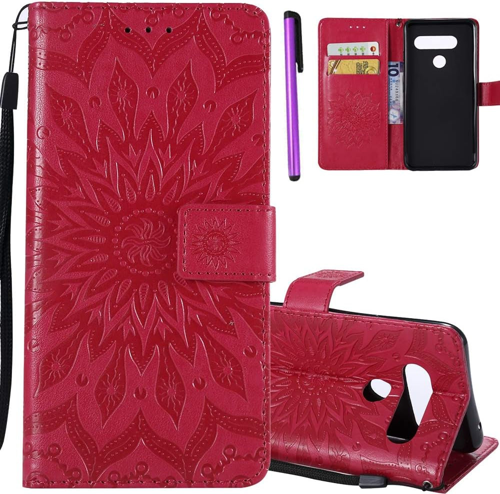 ISADENSER LG V40 Thinq Case LG V40 Flip Case for Women [Wallet Stand] as Case with Shockproof Cards Slot Holder Cash Pockets Magnetic Closure PU Leather Wallet Case Cover for LG V40 Thinq Gray Sun  ISADENSER C] Kt-Sunflower Leather-1  