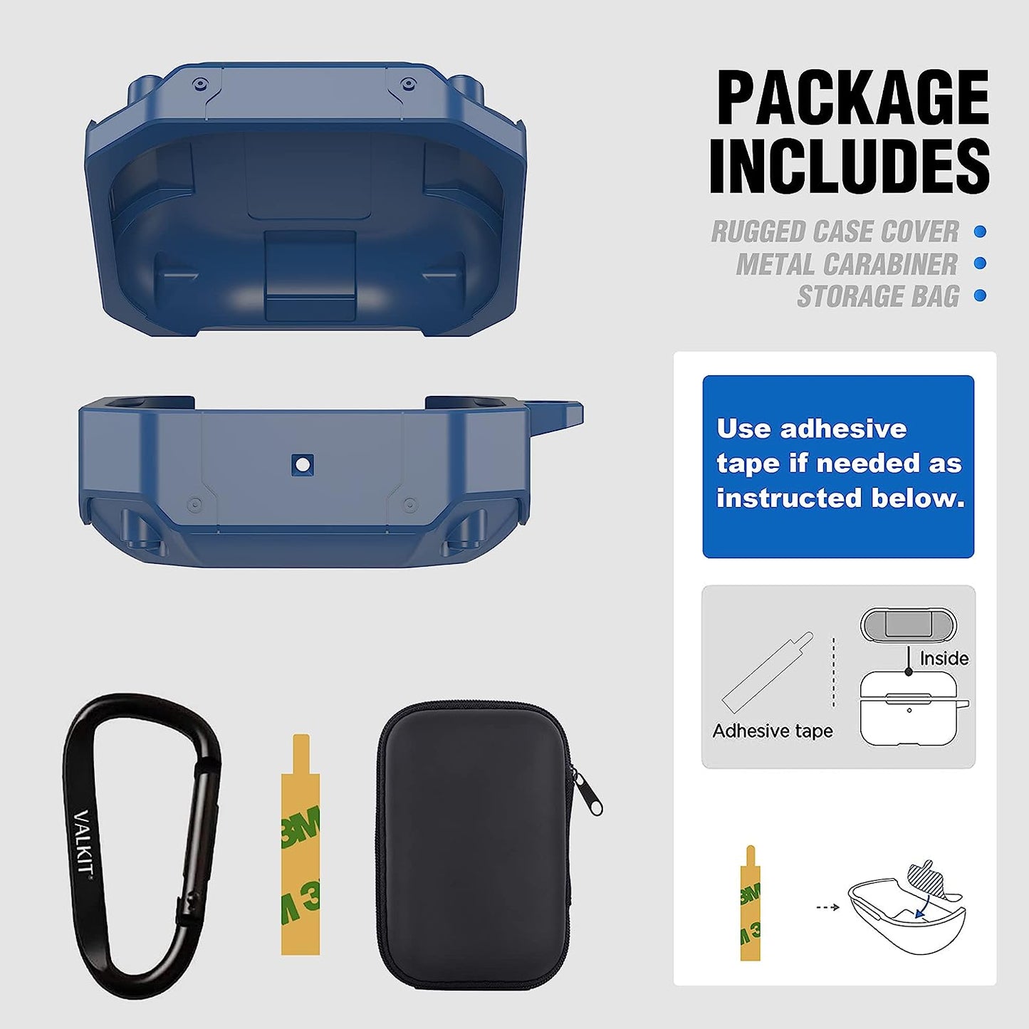 Valkit Compatible Samsung Galaxy Buds 2 Pro Case/Galaxy Buds Pro/2/Live Case Cover, Cool Military Full Body Shockproof Case with Keychain for Men Women Samsung Earbuds Protective Skin, Blue  VKT   