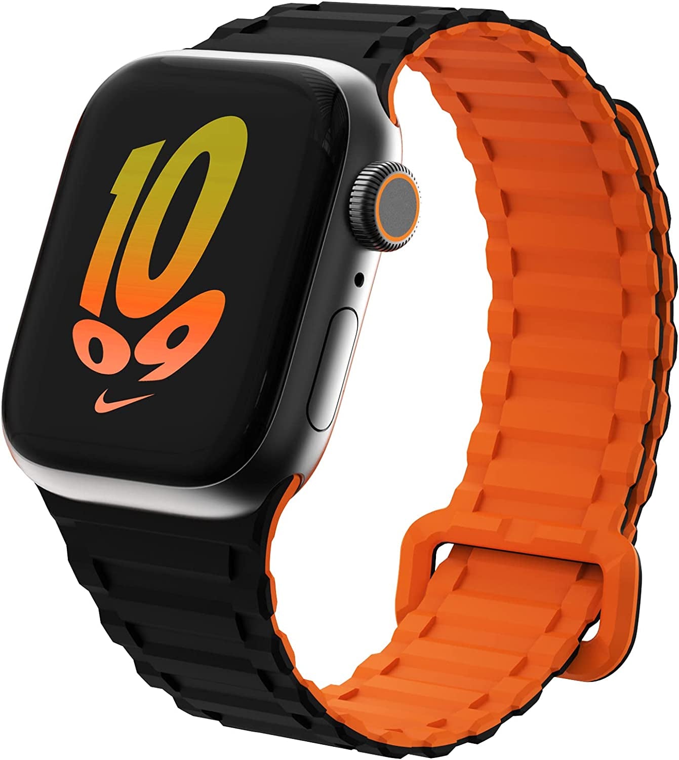 WINGLE for Apple Watch Ultra Band 49Mm Series 8 Series 7 45Mm 44Mm 42Mm Men, Strong Magnetic Bands Bracelet Adjustable Silicone Sport Strap for Apple Watch SE 6 5 4 3 2 1 Iwatch Women,Grey/Orange  WINGLE Black/Orange 41mm/40mm/38mm 