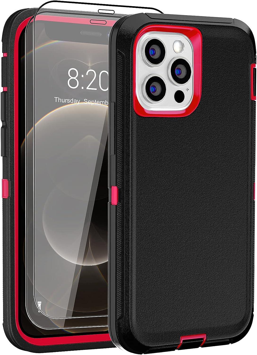 DHCALL for Iphone 12 Case & Iphone 12 Pro Case (6.1"), with 2 Tempered Glass Screen Protector,Belt Clip Holster, [Full Body Drop Protection] Shockproof Tough Durable 6.1 Inch（Black Green+Clip）  DHCALL   