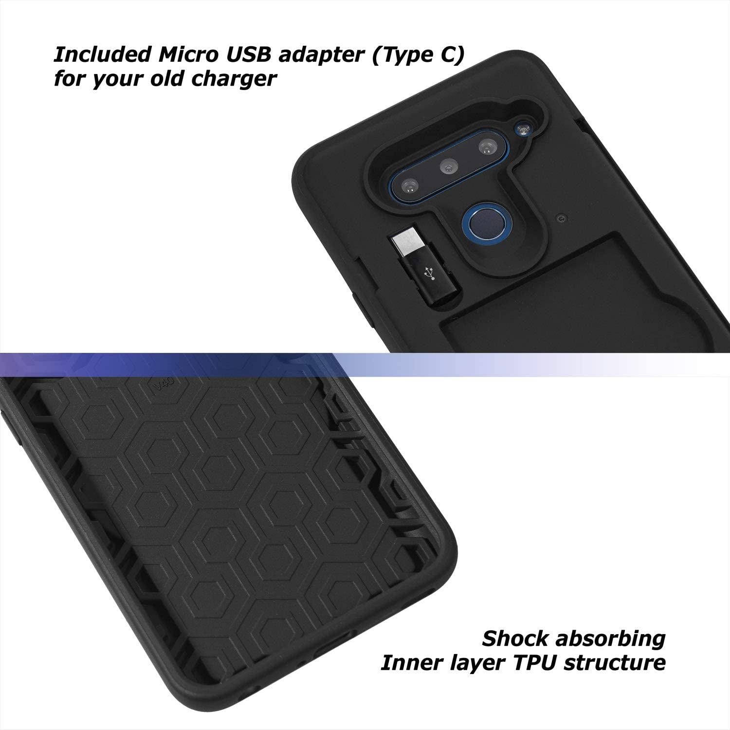 TORU CX PRO Case for LG V40 Thinq, with Card Holder | Slim Protective Cover with Hidden Credit Cards Wallet Flip Slot Compartment Kickstand | Include Mirror, Strap, USB Adapter - Purple  iMODE   