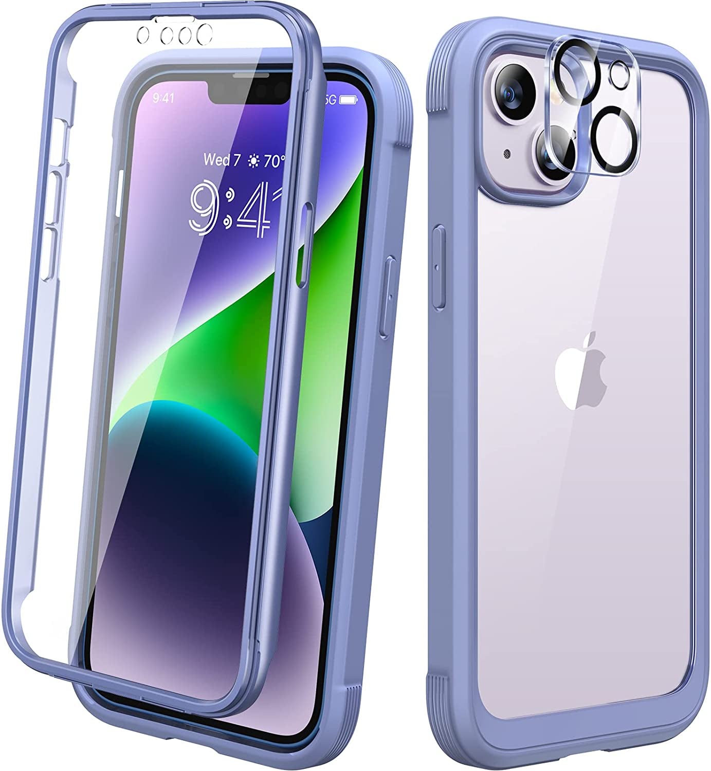 Diaclara Designed for Iphone 14 Case, Full Body Rugged Case with Built-In Touch Sensitive Anti-Scratch Screen Protector, with Camera Lens Protector for Iphone 14 6.1" (Peri Purple)  Diaclara Lavender Gray  