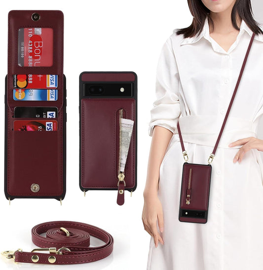 Jaorty Google Pixel 6A Case for Women with Card Holder 6.1" 5G 2022,Google Pixel 6A Phone Case with Strap,Crossbody Lanyard Cases with Credit Card Slots with Stand,Burgundy  Jaorty   
