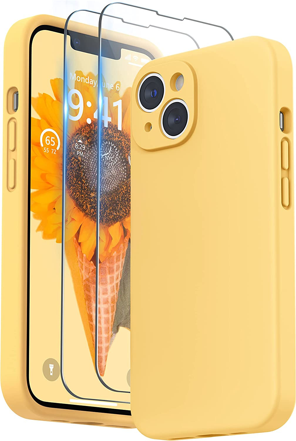 SURPHY Compatible with Iphone 14 Case with Screen Protector (Camera Protection + Soft Microfiber Lining) Liquid Silicone Phone Case 6.1 Inch 2022, Brown  SURPHY Sunglow  