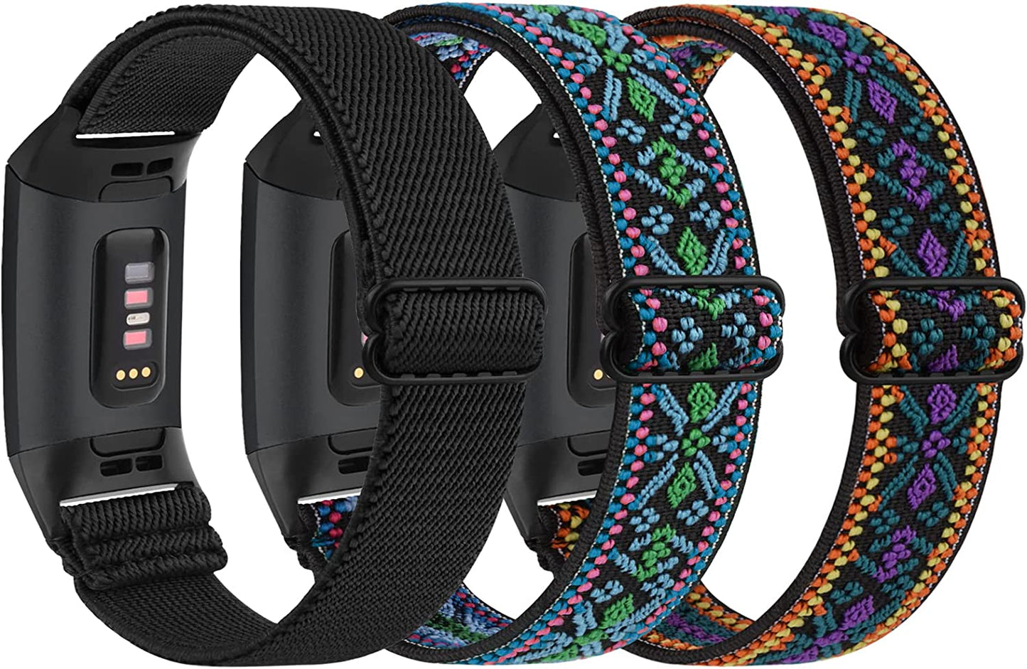 [3 Pack] Adjustable Elastic Bands Compatible with Fitbit Charge 4 / Charge 3 / Charge 4 SE Soft Stretchy Loop Bracelet Women Men Replacement Wristbands  Amzpas   