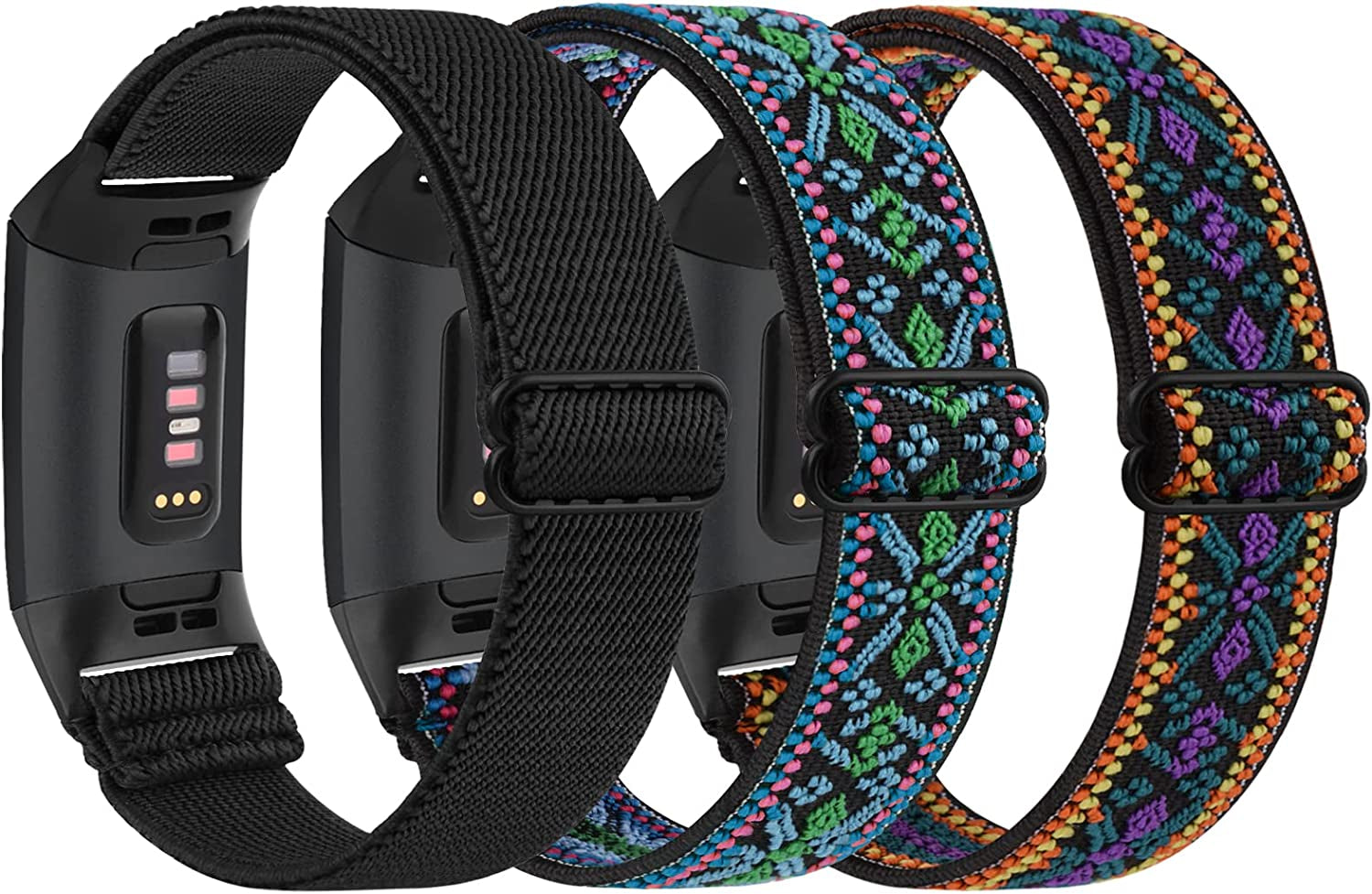 [3 Pack] Adjustable Elastic Bands Compatible with Fitbit Charge 4 / Charge 3 / Charge 4 SE Soft Stretchy Loop Bracelet Women Men Replacement Wristbands  Amzpas   